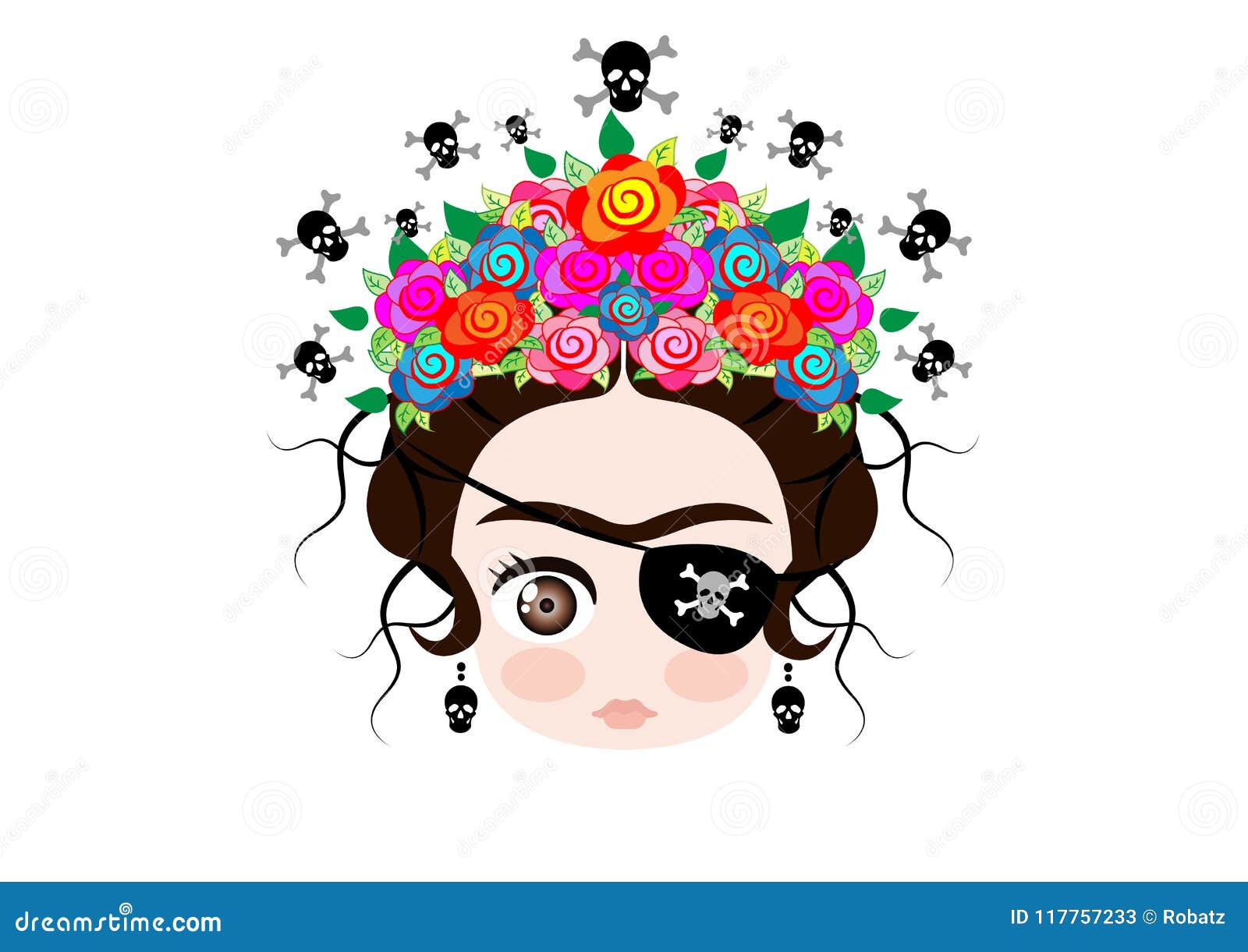 Download Emoji Baby Frida Kahlo With Crown And Of Colorful Flowers ...