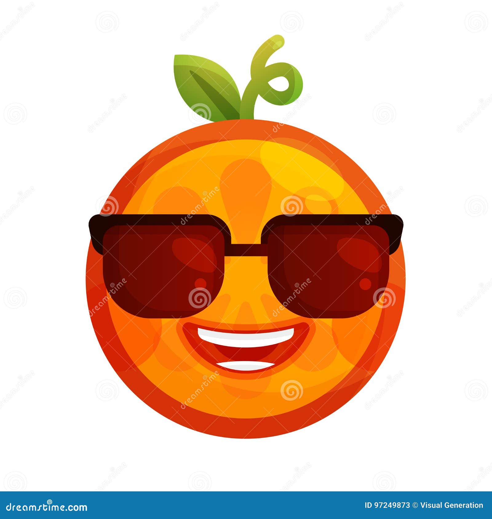 Emoji - cool orange with sunglasses. Isolated vector. Cool emoji with sunglasses. Cool winking orange fruit emoji. Vector flat design emoticon icon isolated on white background.