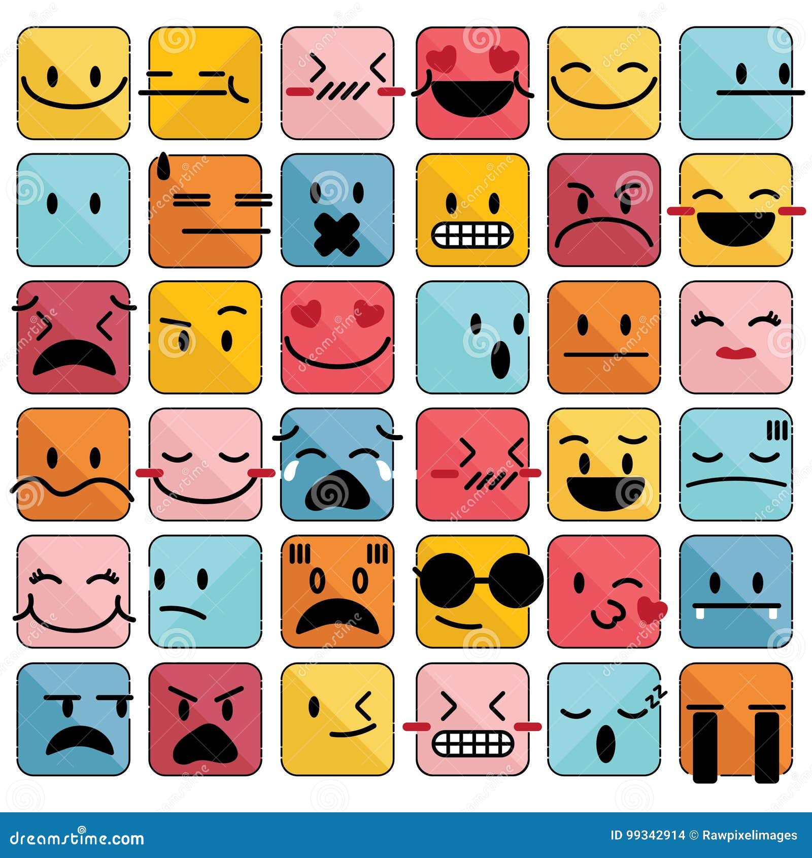 Emoji Emoticons Set Face Expression Feelings Collection Vector Stock ...