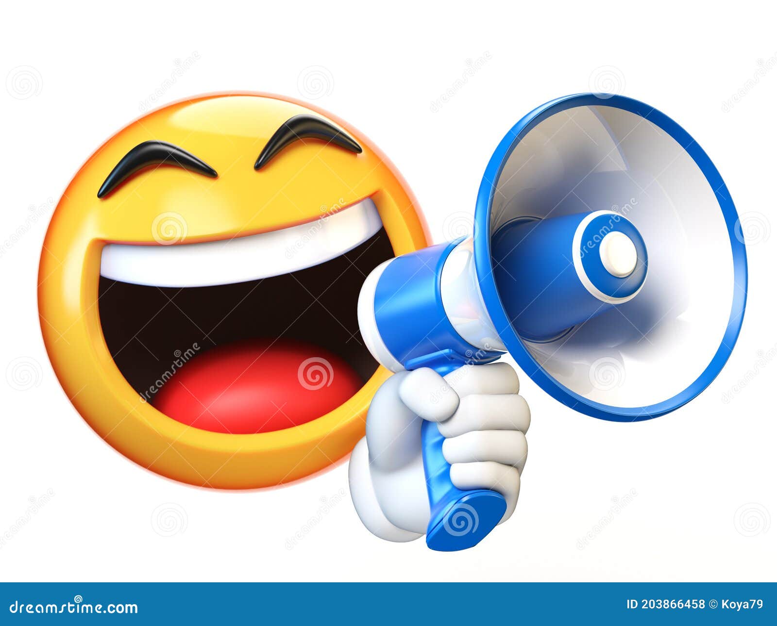 emoji holding loudspeaker  on white background, emoticon holding megaphone 3d rendering