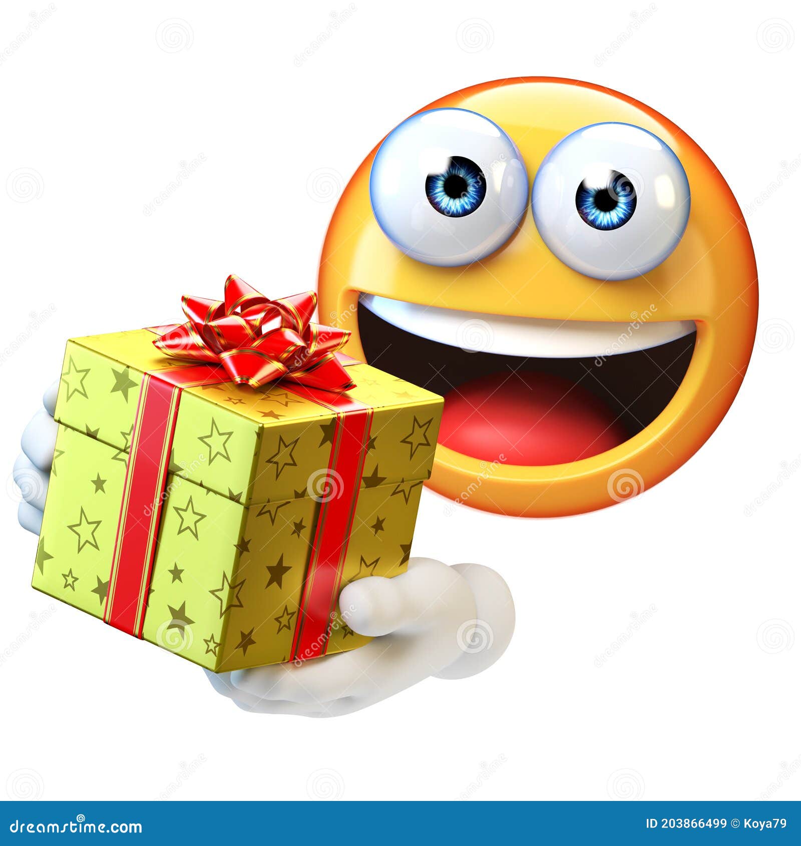 Emoji Holding Present, Emoticon with Gift Box, 3d Rendering Stock