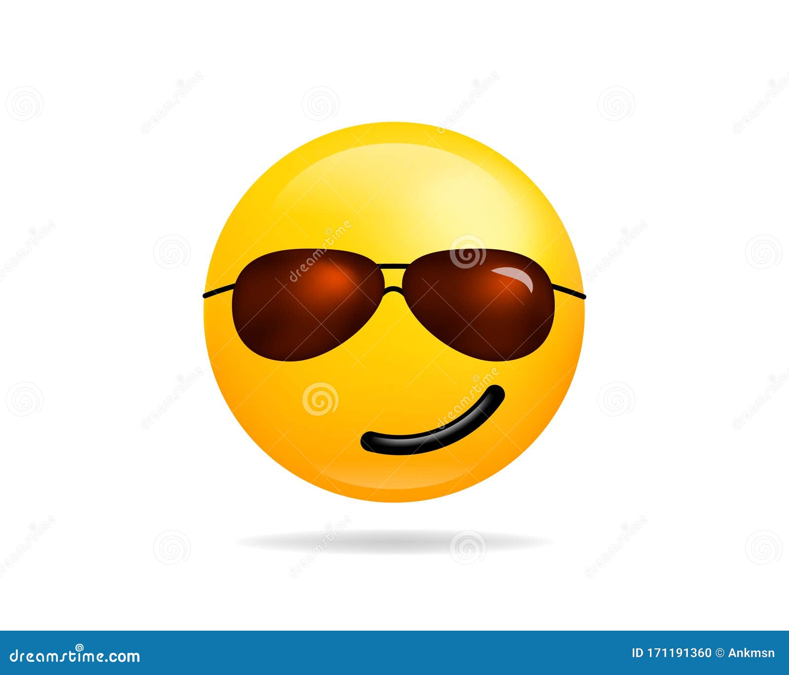 Emoji Icon Vector Symbol. Smiley Face with Sunglasses Yellow Cartoon Character Stock Vector - ball, mouth: 171191360