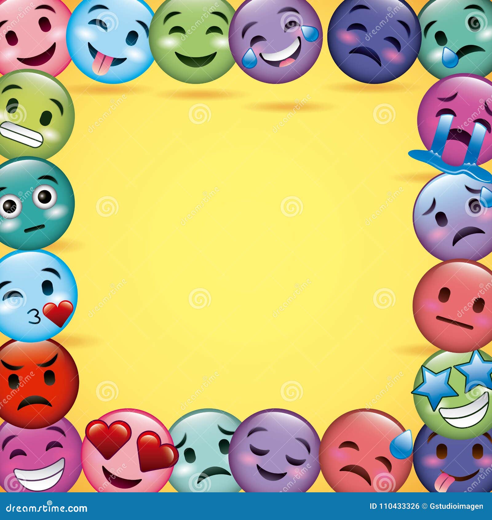 Emoji Smiles Frame Decoration Differents Yellow Background Stock ...