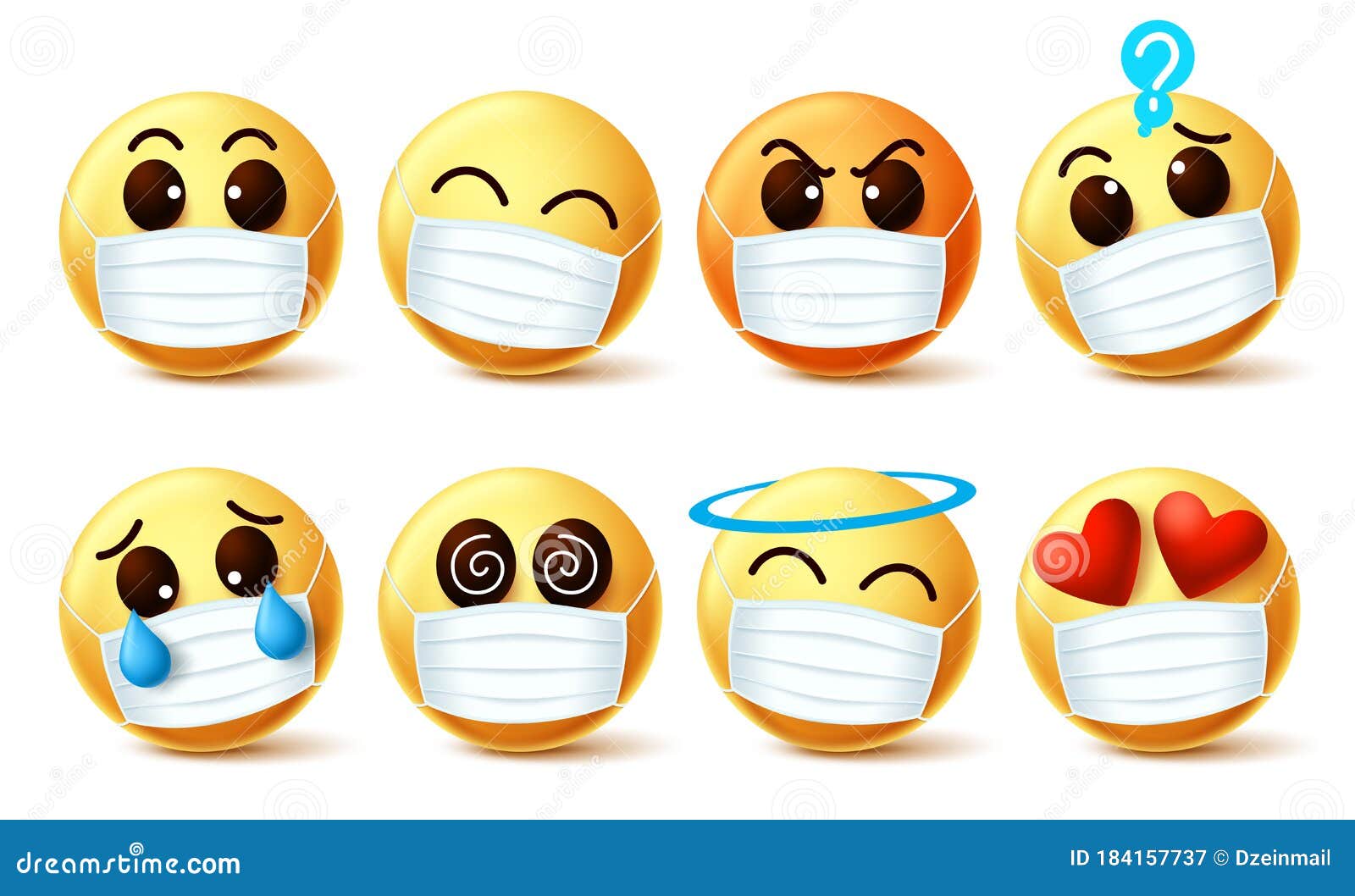 emoji smiley with covid-19 face mask  set. emoji smiley with facial expressions wearing facemask