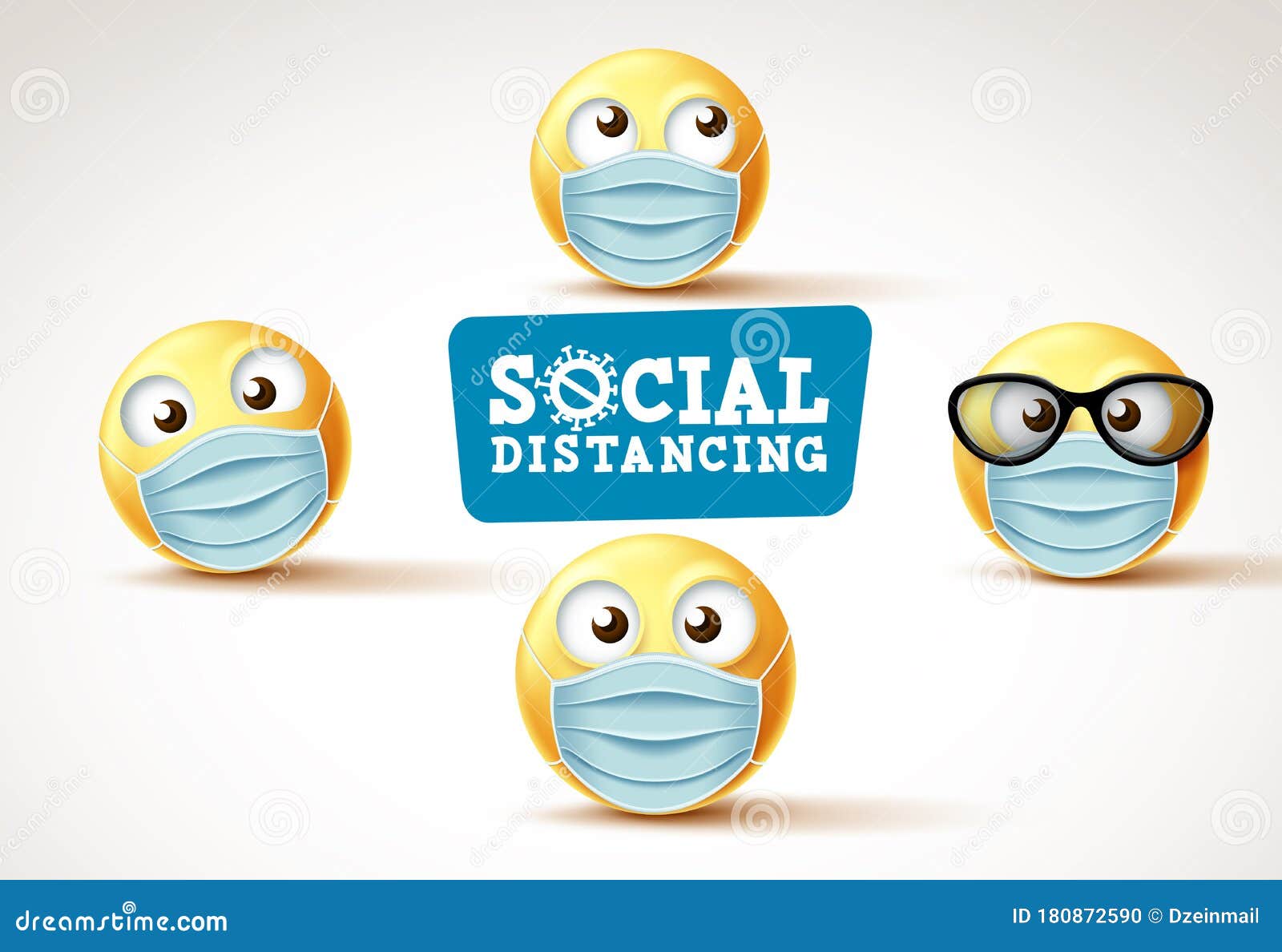 emoji smiley social distance with face mask  signage
