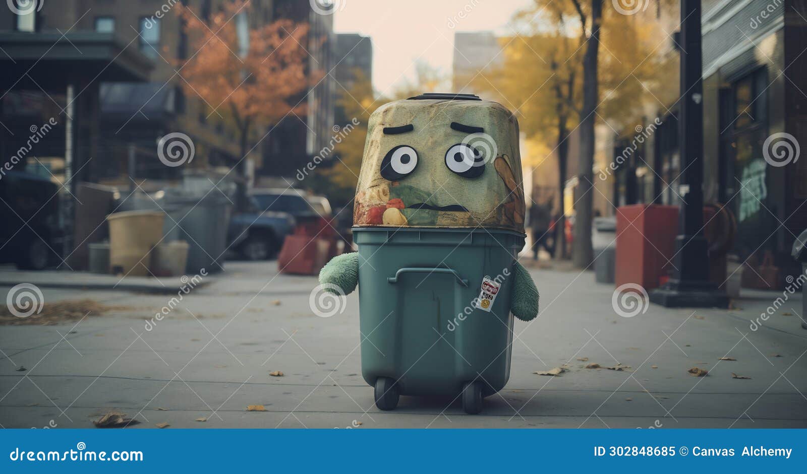 Emoji Trash Bin on City Street Stock Image Image of roadside, trash