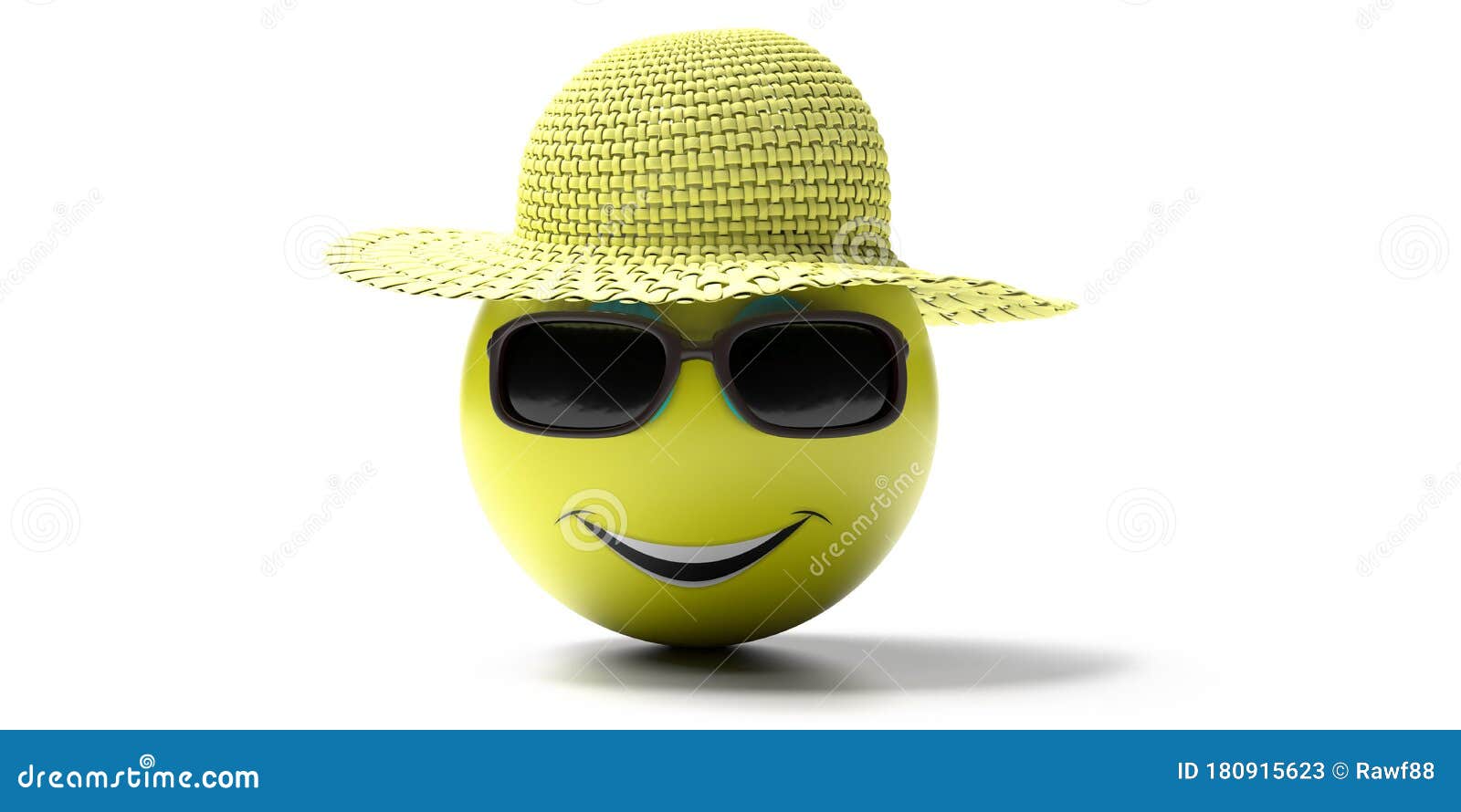 Emoji of Yellow Smiley Face with Summer Set Isolated on White Background.  Emoticon with Blue Straw Hat, Goggles and a Big Smile. Stock Illustration -  Illustration of funny, smile: 180915623