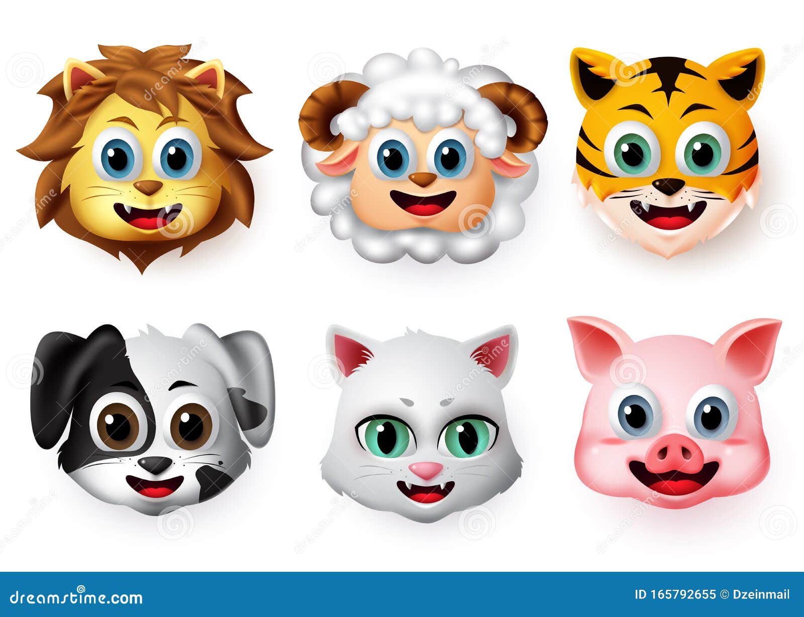 Emojis and Emoticons Animal Happy Face Vector Set. Animal Emoji Face of  Lion, Lamb, Tiger, Dog, Cat and Pig Character. Stock Vector - Illustration  of animal, emoji: 165792655