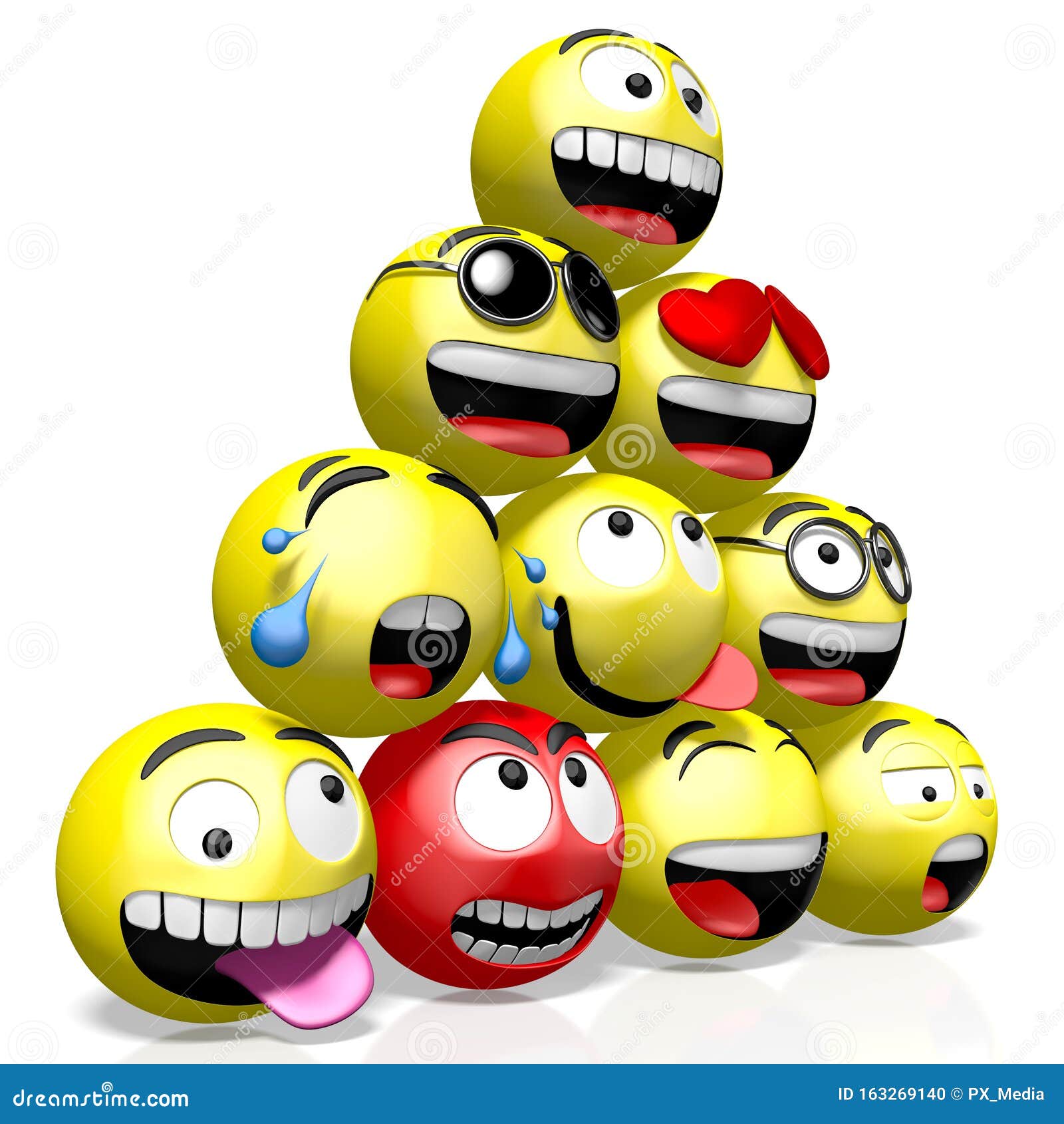 Crazy emoji isolated on white background, silly face emoticon 3d rendering  Stock Illustration