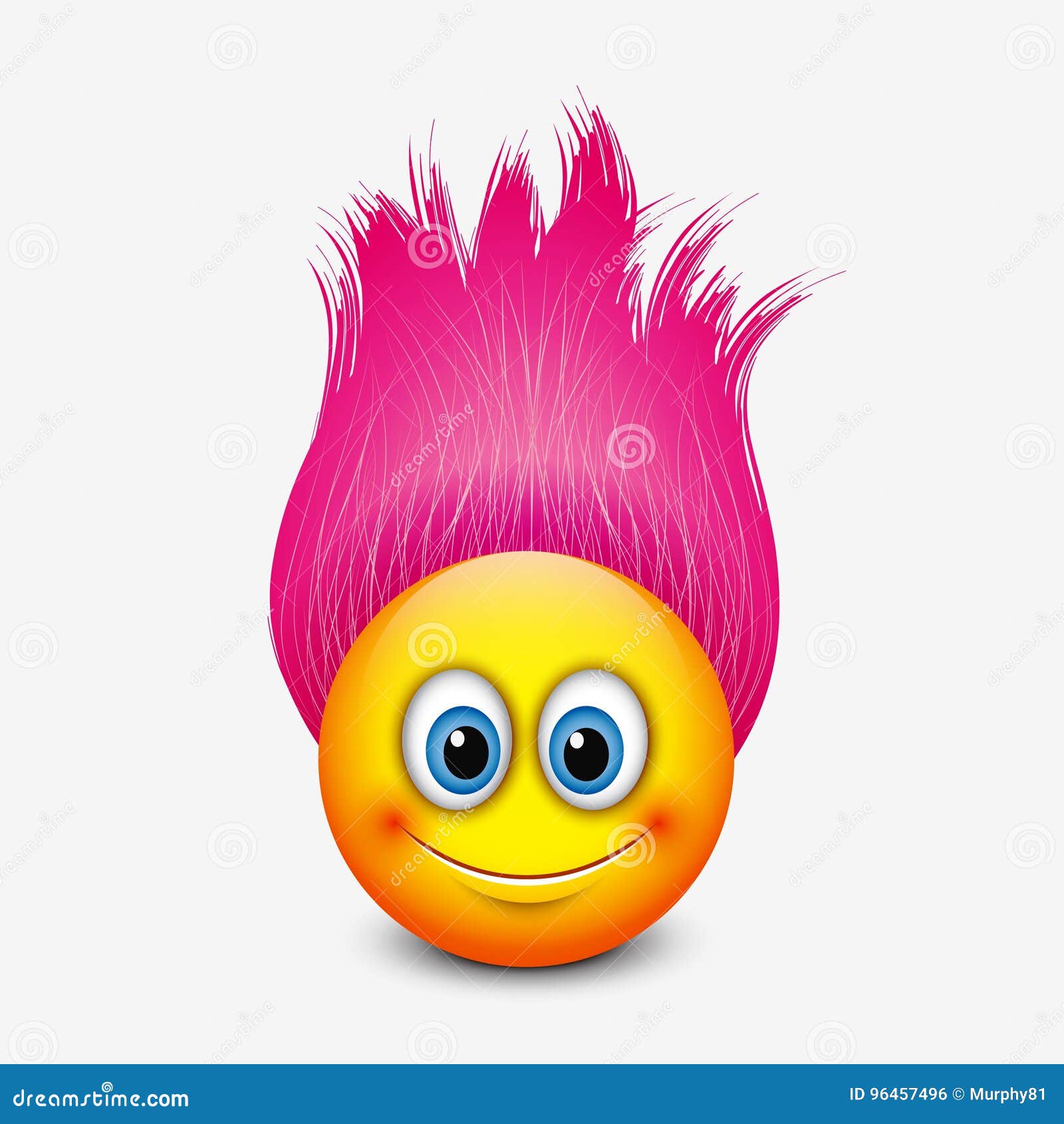 Emoticon Bonito Com Cabelo Cor-de-rosa - Emoji - Vector a