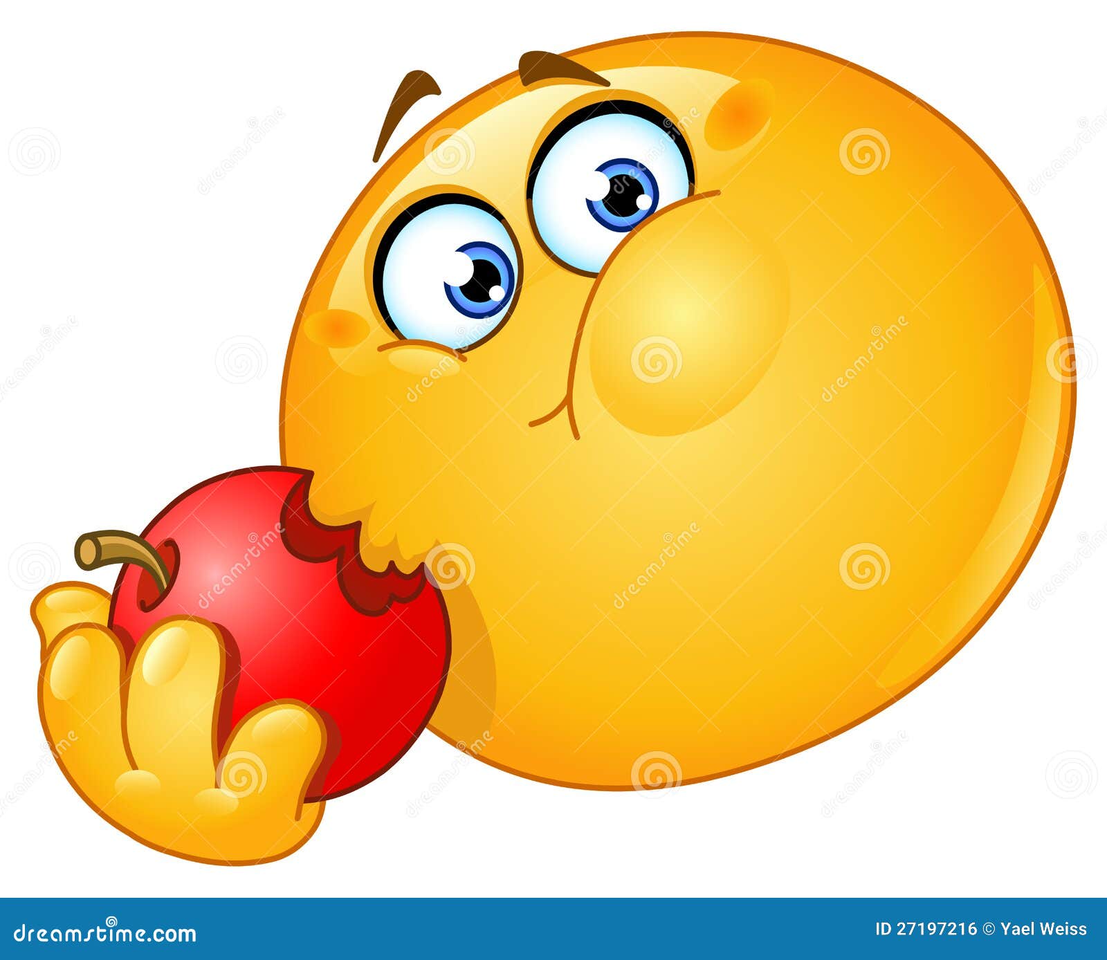 Emoticon che mangia mela illustrazione vettoriale. Illustrazione di