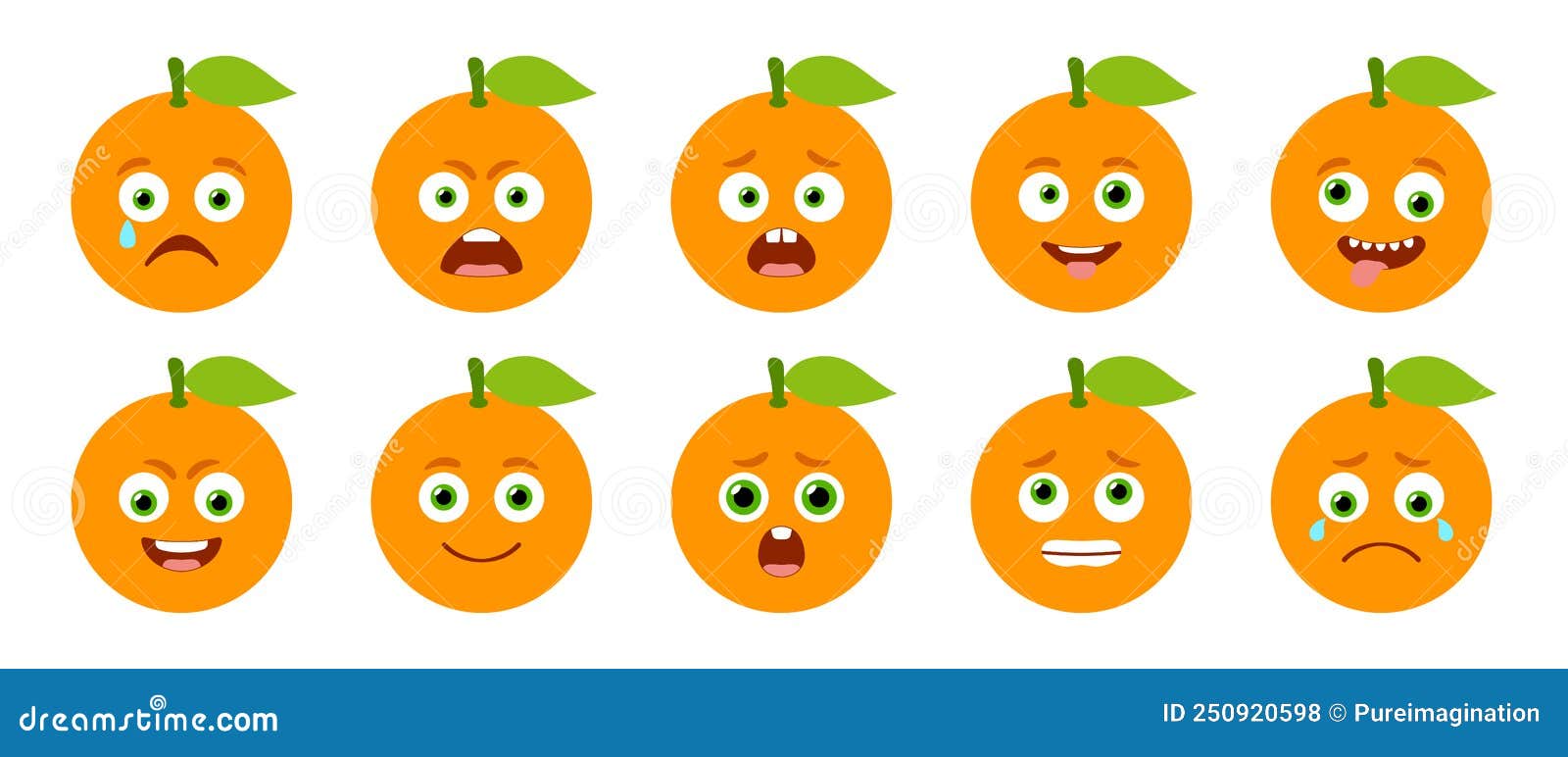 Emoticon of Cute Orange. Isolated Vector Set Stock Vector