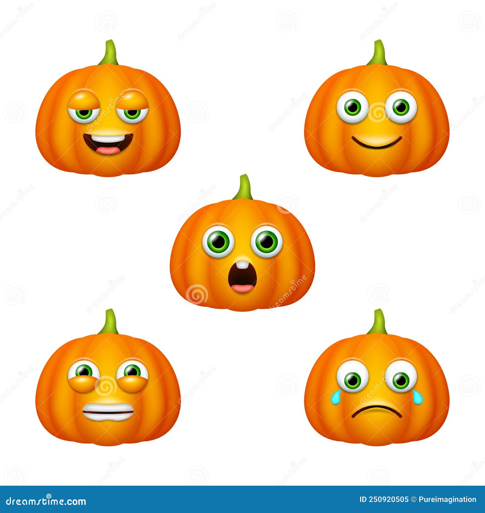 Emoticon of Cute Pumpkin. Isolated Vector Set Stock Vector