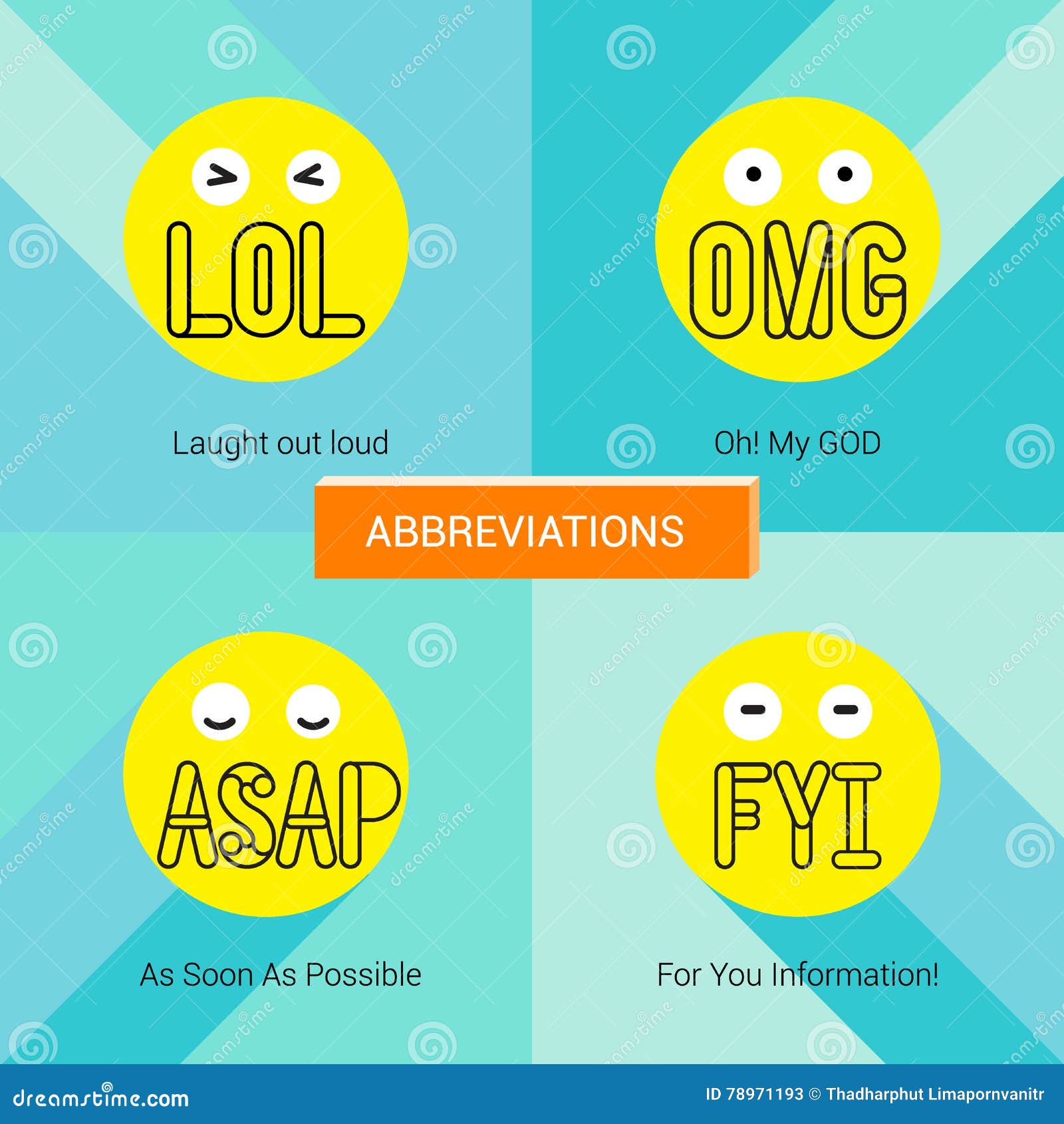 EMOTICON EXPRESSION with ABBREVIATION Stock Vector Illustration of