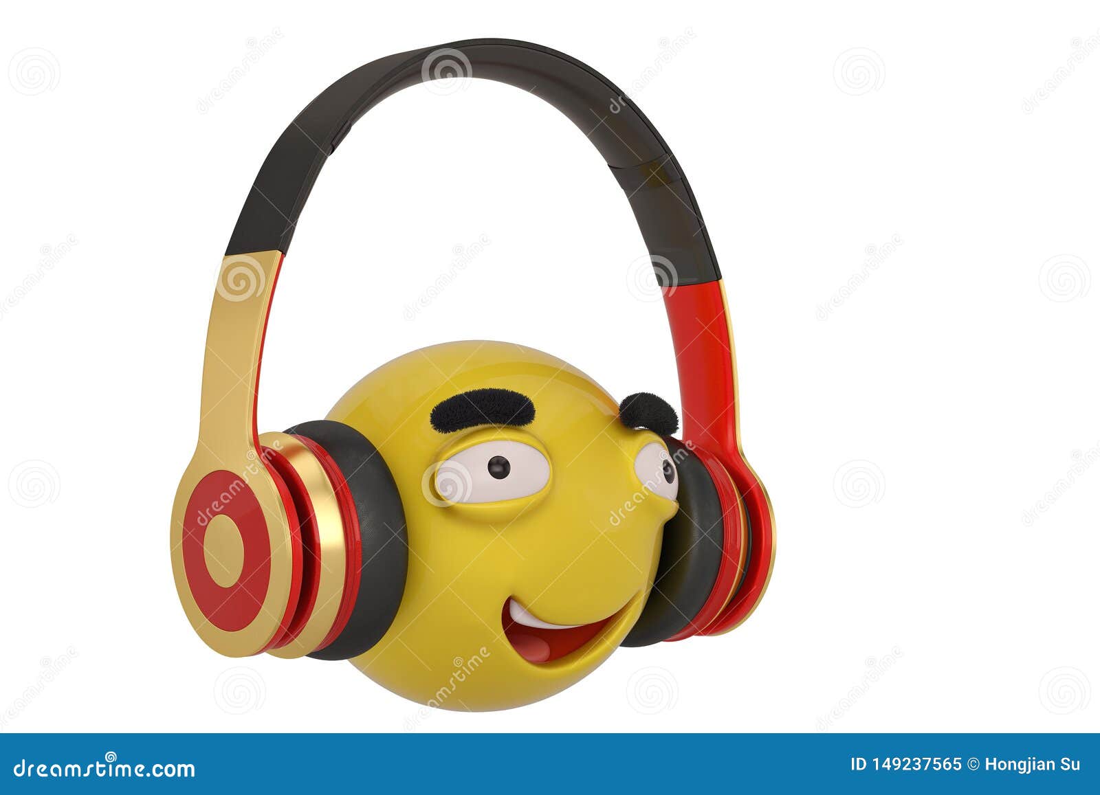 Emoticon And Headphones Isolated On White Background. 3D Illustration