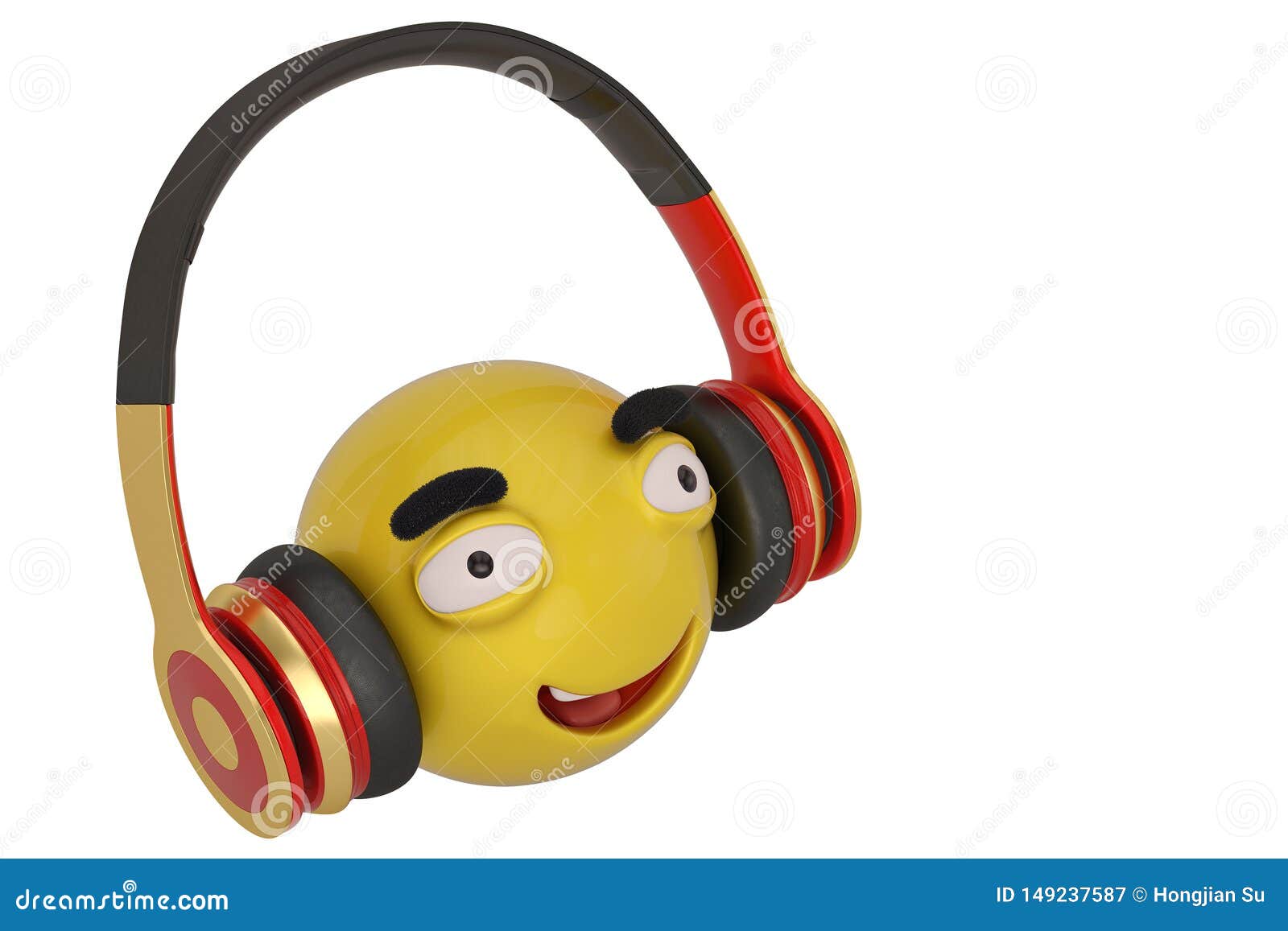 Emoticon And Headphones Isolated On White Background. 3D Illustration