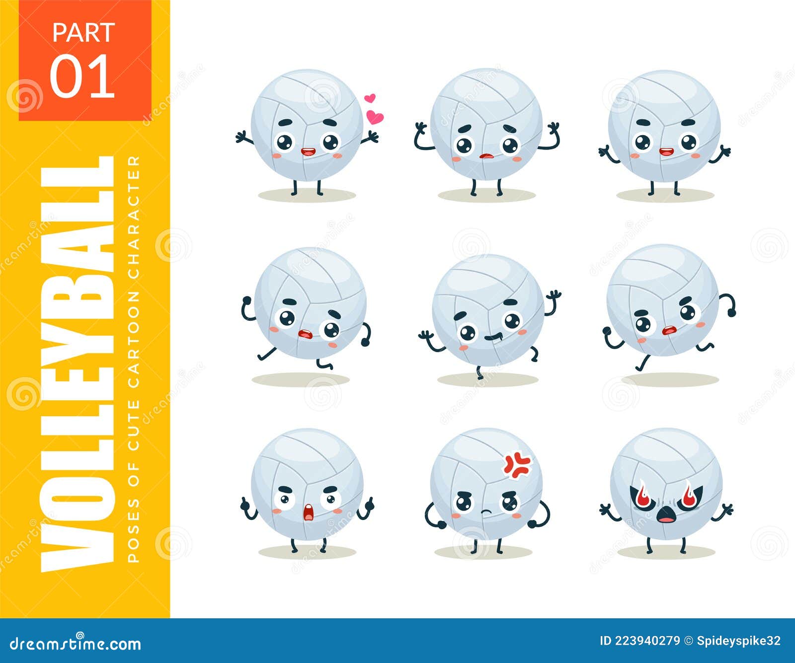 Emoticon Set of Volleyball. First Set Stock Vector Illustration of