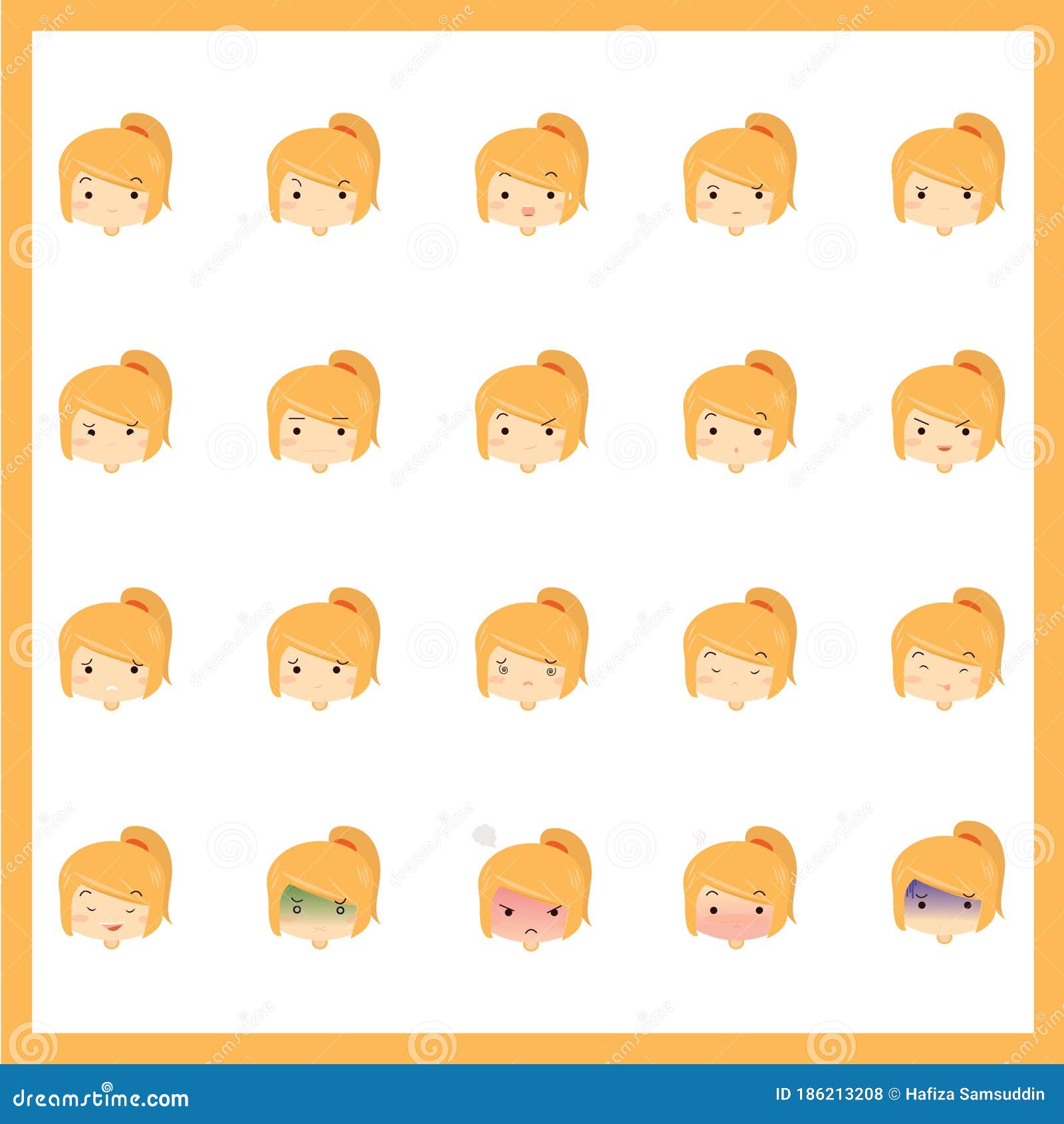 Emoticons of Girl. Vector Illustration Decorative Design Stock Vector