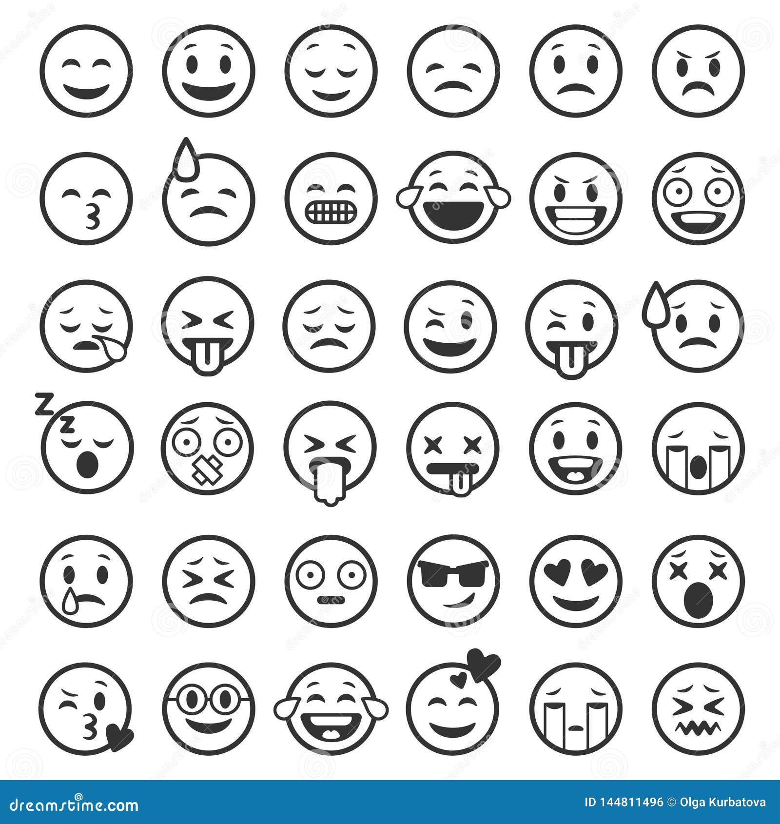 emoticons outline. emoji faces emoticon funny smile line black icons expression smiley facial people humor mood, flat