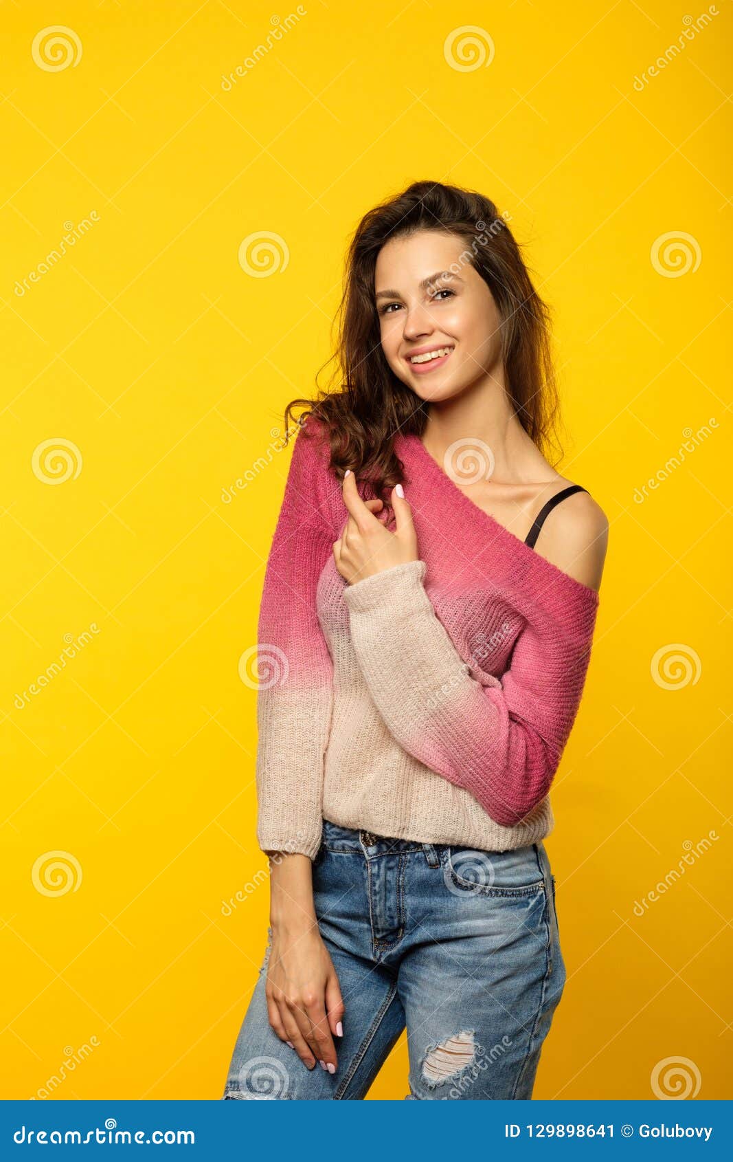 Emotion Expression Smiling Pleased Happy Woman Stock Image - Image of ...