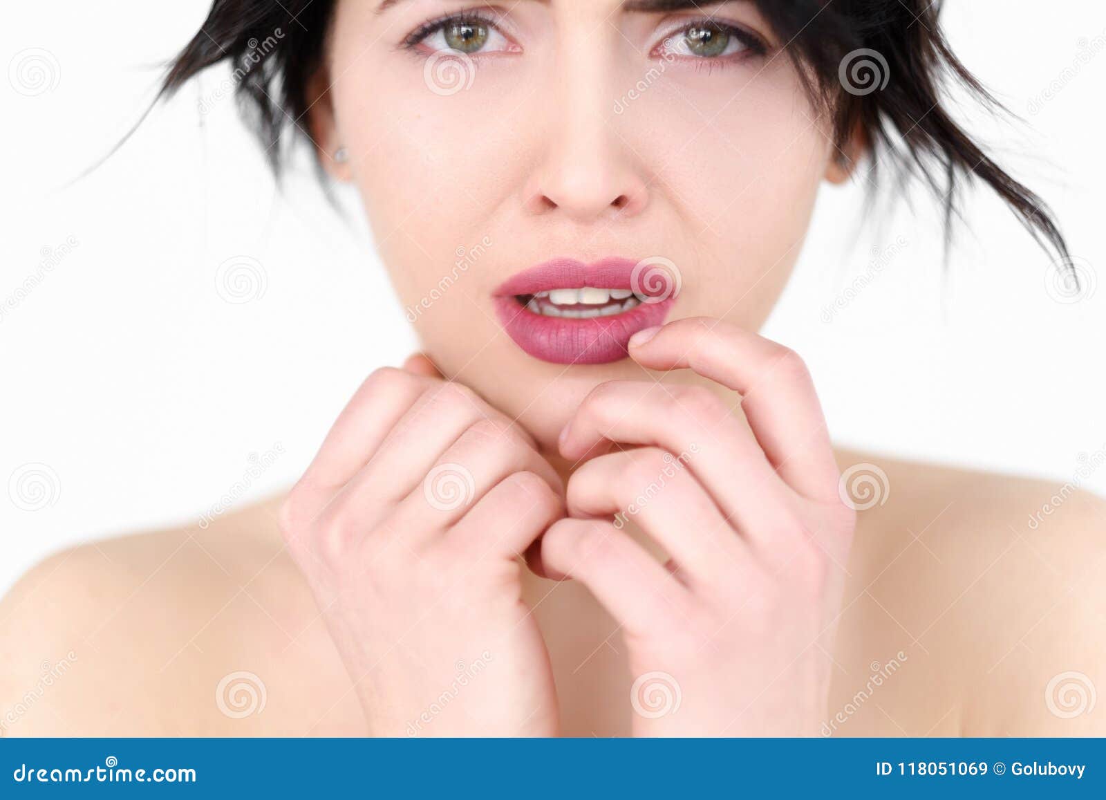 Emotion Face Sad Worried Upset Crying Woman Stock Image
