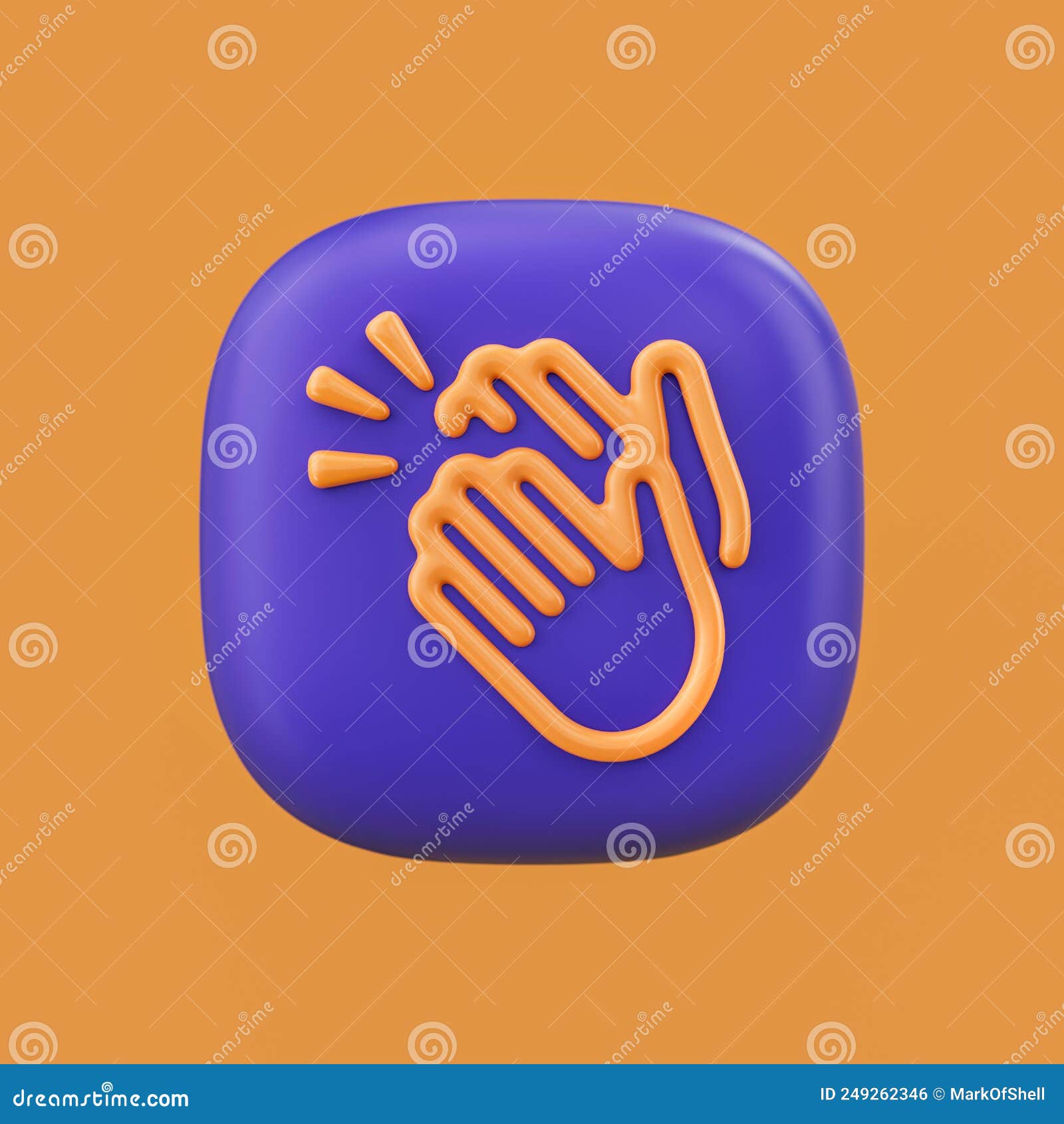 Emotion Icon, Clapping Hands 3D Icon on a Rounded Button Shape, Outline
