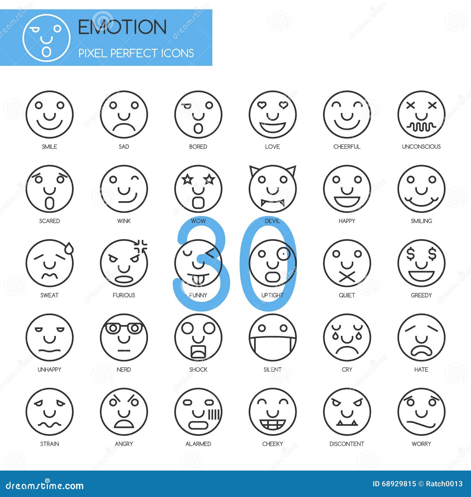 Emotion , Thin Line Icons Set Stock Illustration - Illustration of ...