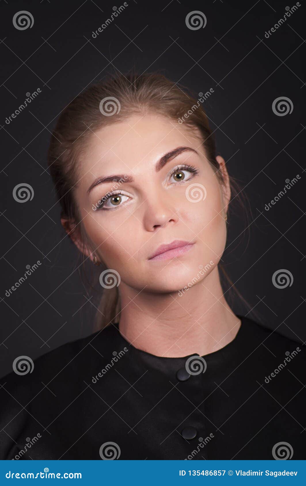 Emotional Brunette, with Long Hair, Posing in the Studio Stock Image ...