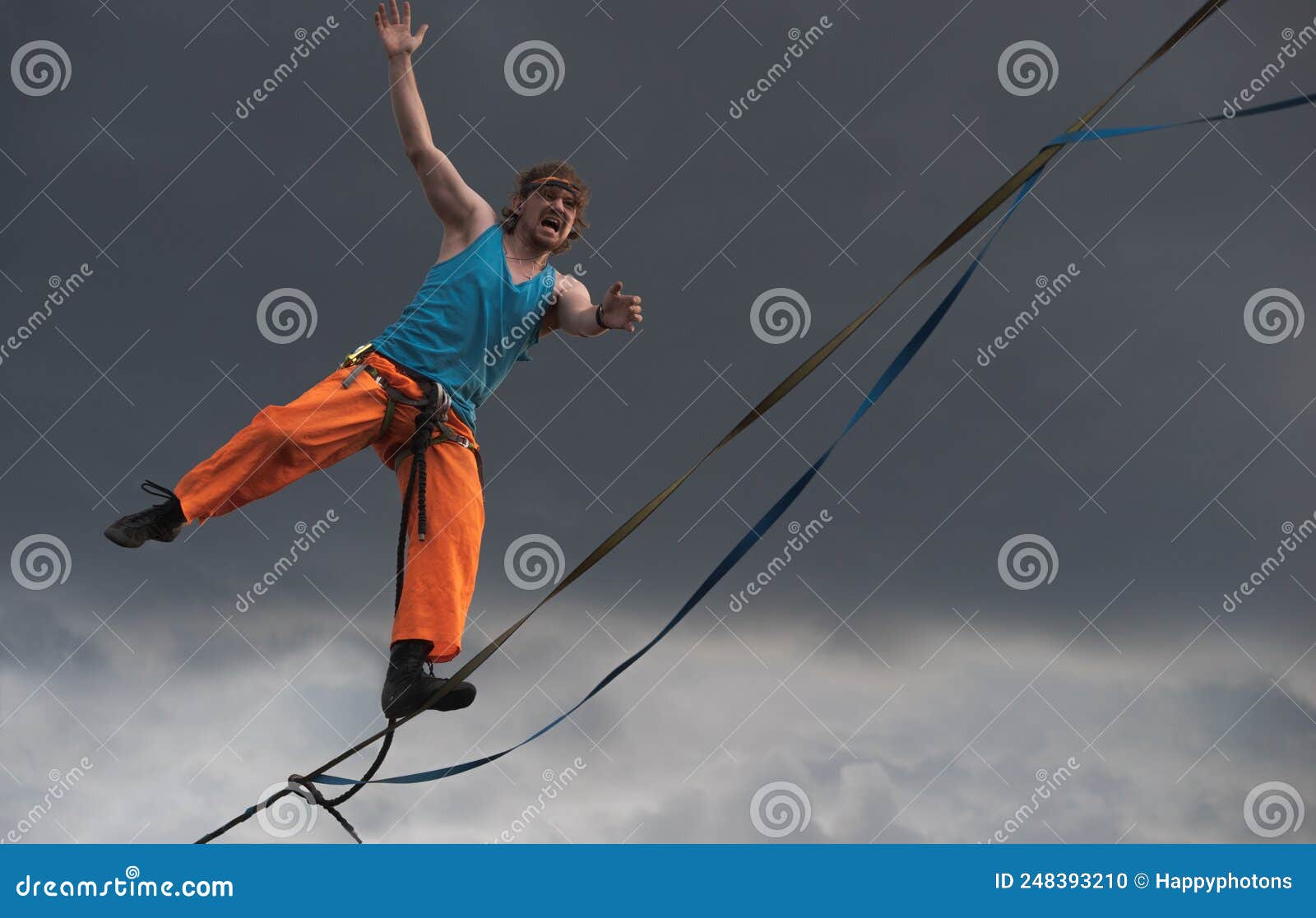 Emotional Highliner Tightrope Walker Close Up Stock Photo Image of