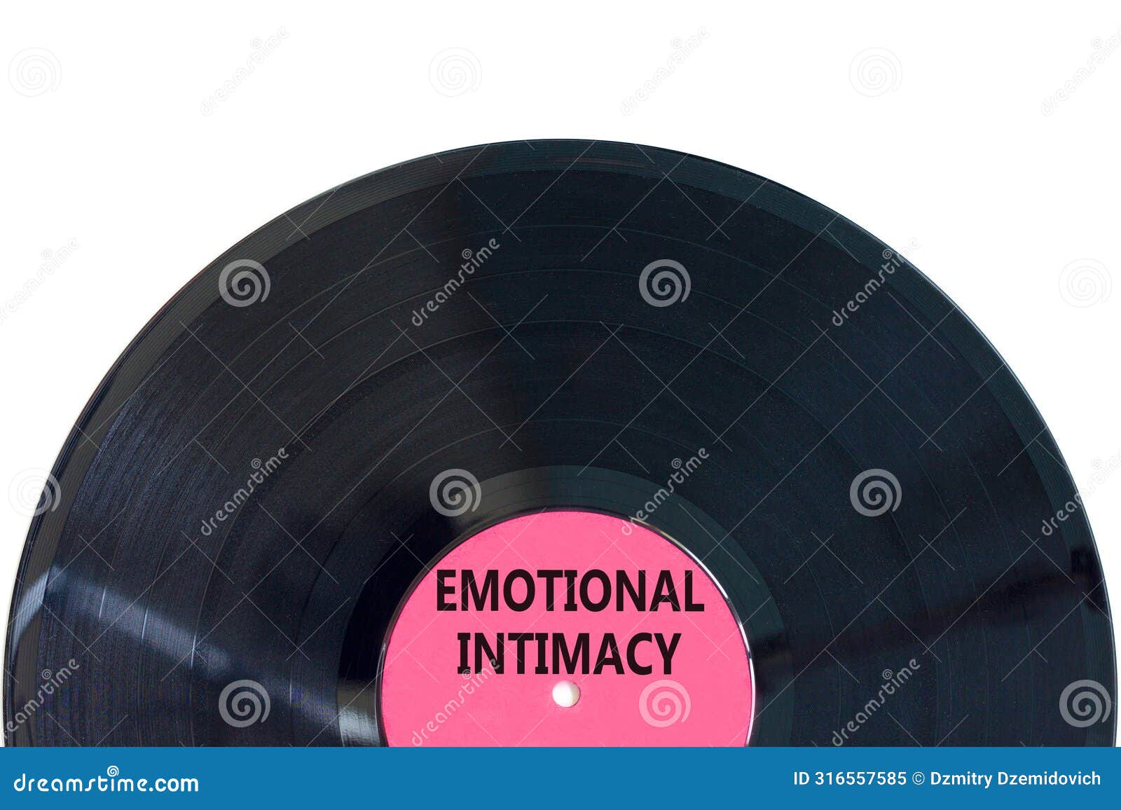 emotional intimacy . concept words emotional intimacy on beautiful black vinyl disk. beautiful white table white background