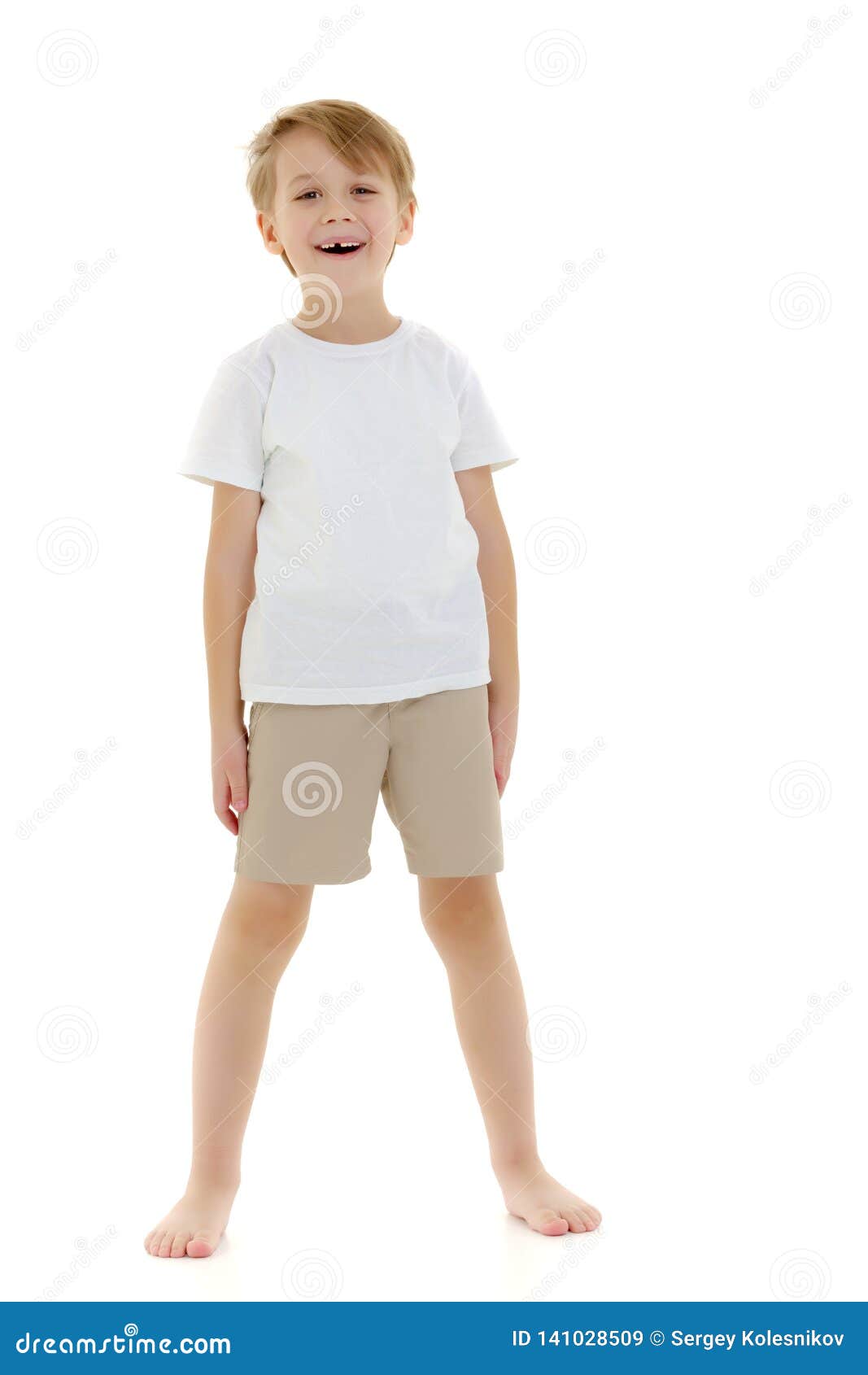 Emotional Little Boy In A Pure White T-shirt. Stock Image - Image of ...