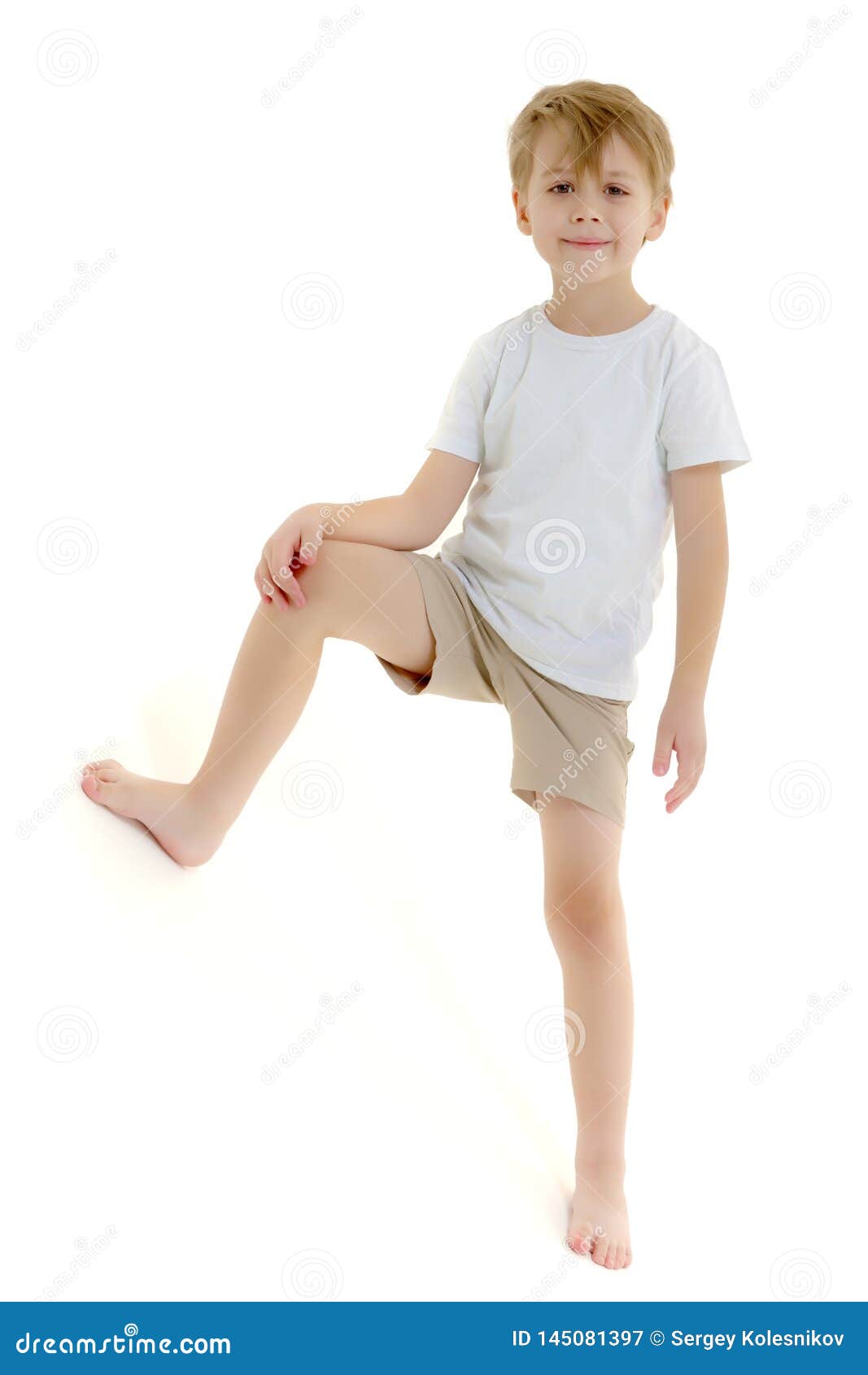Emotional Little Boy in a Pure White T-shirt. Stock Image - Image of ...