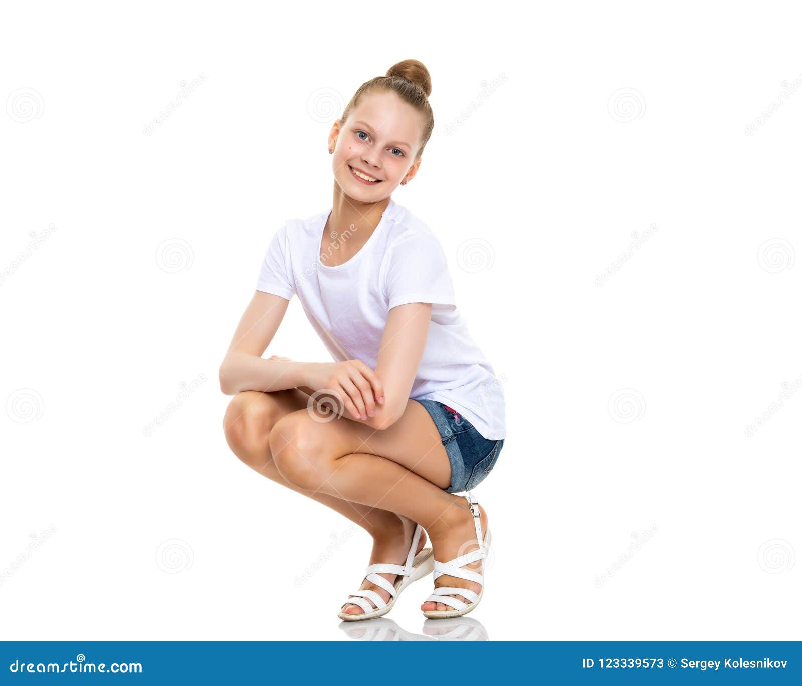 Emotional Little Girl in a Clean White T-shirt. Stock Image - Image of ...
