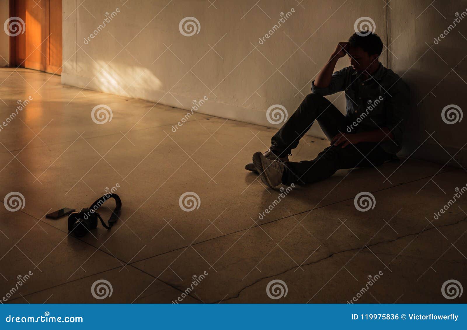 Emotional Moment: Man Sitting Holding Head by Hand, Stressed Sad ...