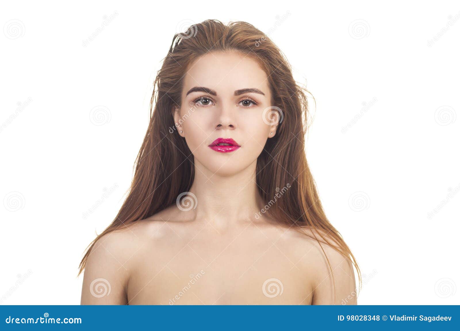 An Emotional Portrait, a Naked Girl on a White Background. Stock