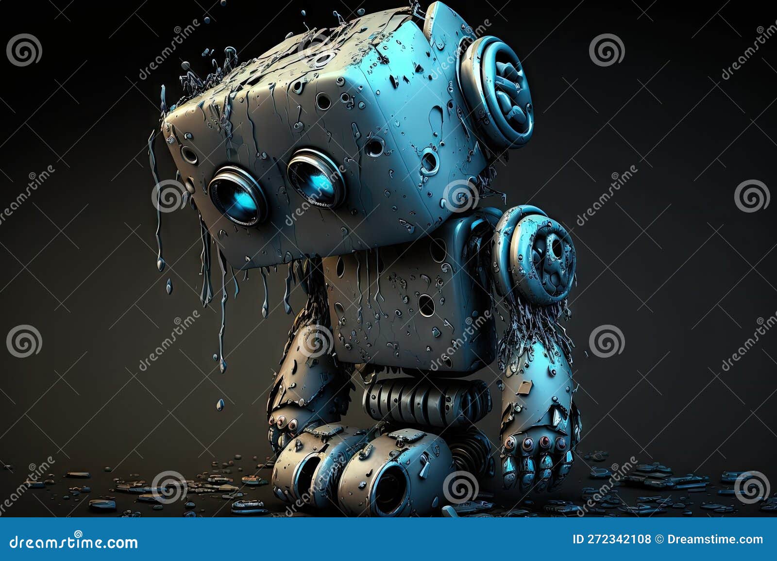 Emotional Sad Robot with Internal Mechanisms on Dark Background ...