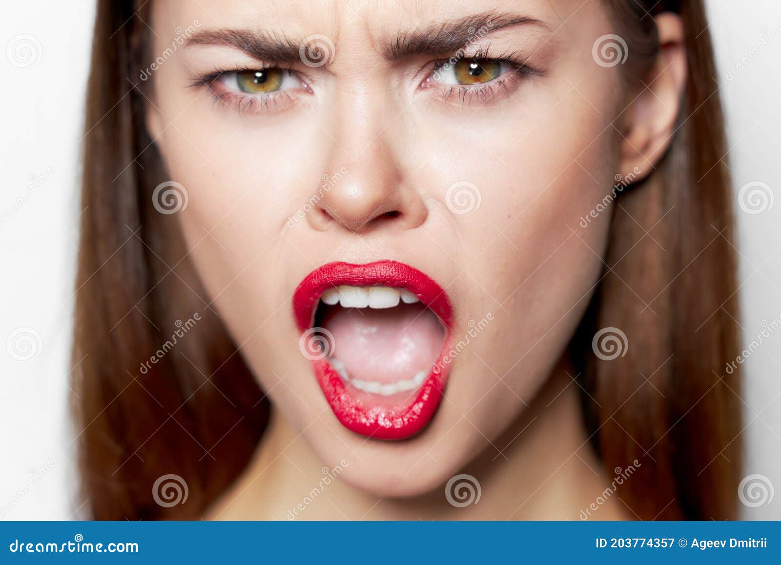 Emotional Woman with Open Mouth Face Close Up Studio Stock Image