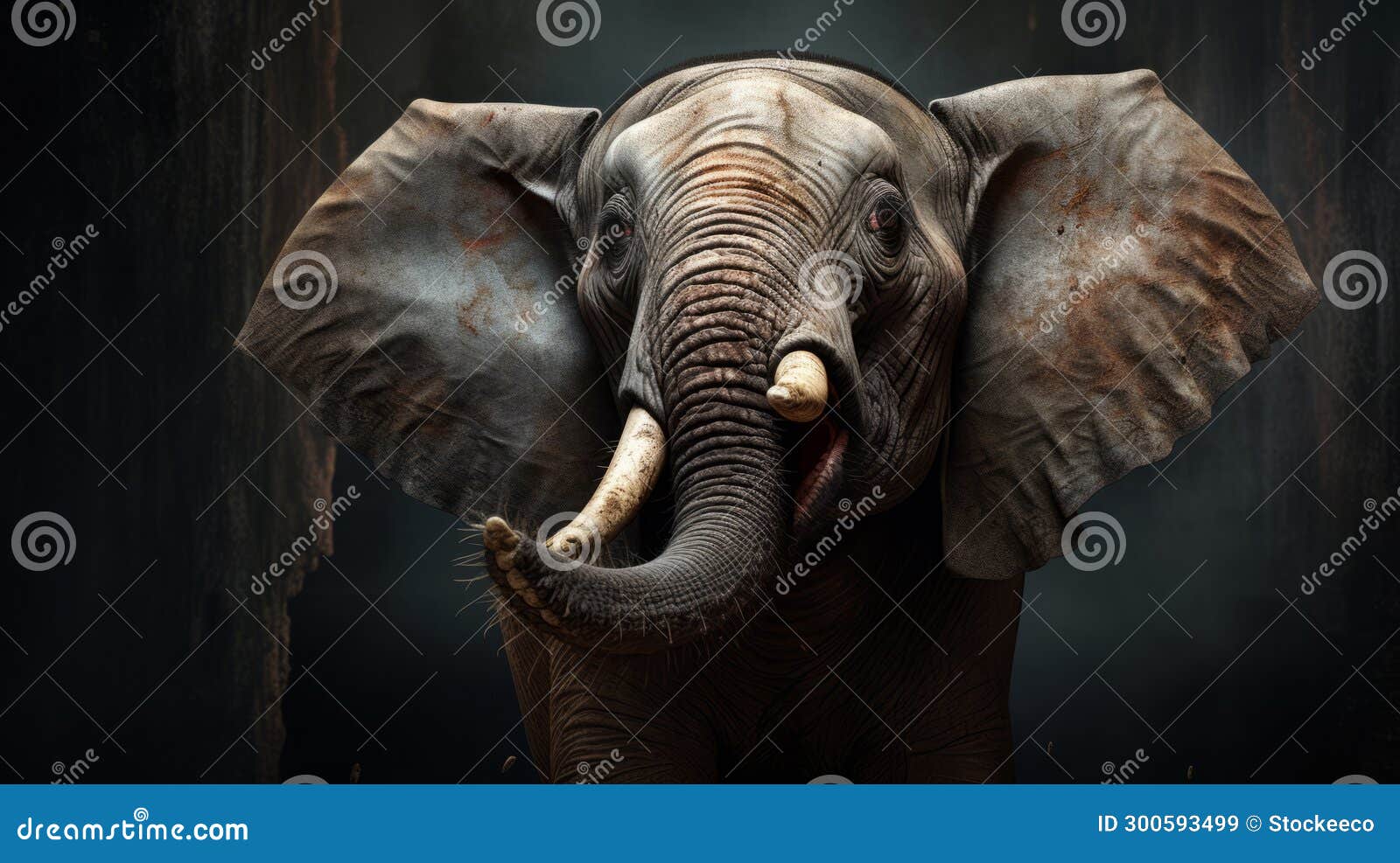 emotionally charged elephant portrait in cinema4d: powerful tuskers behind dark background