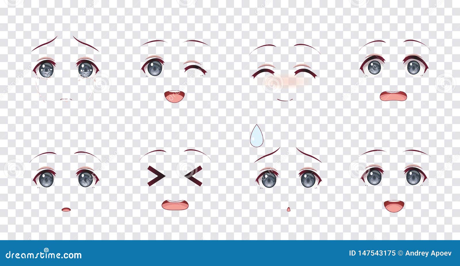 six anime emotions faces 6617446 Vector Art at Vecteezy
