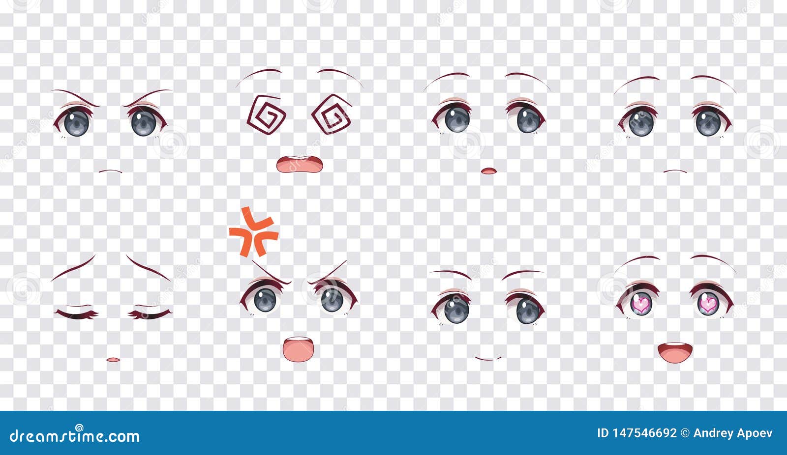 Emotions Blue Eyes Of Anime Manga Girls Stock Vector