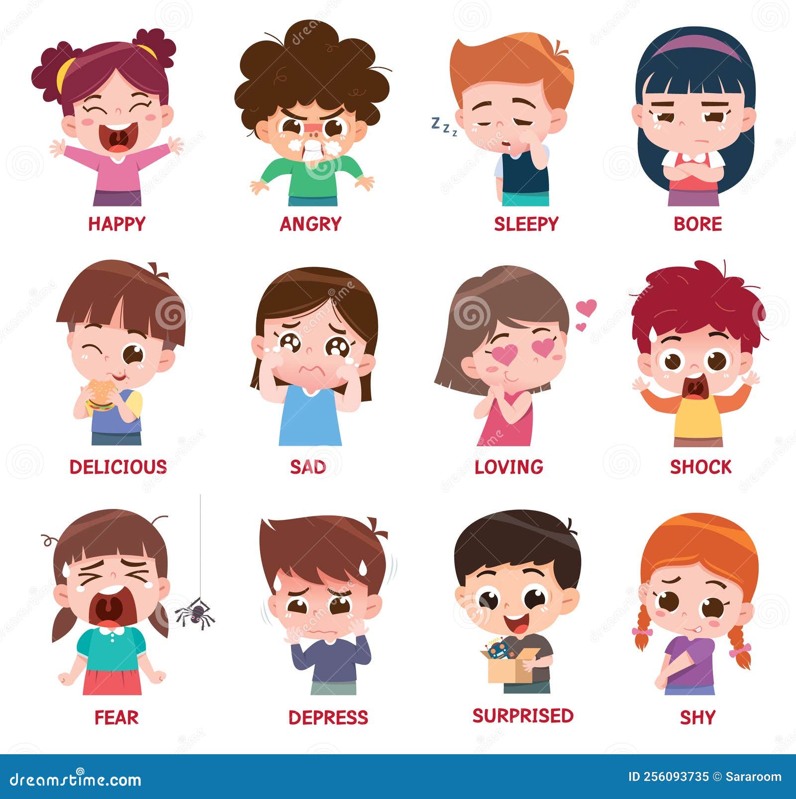 Emotions children stock vector. Illustration of shock - 256093735