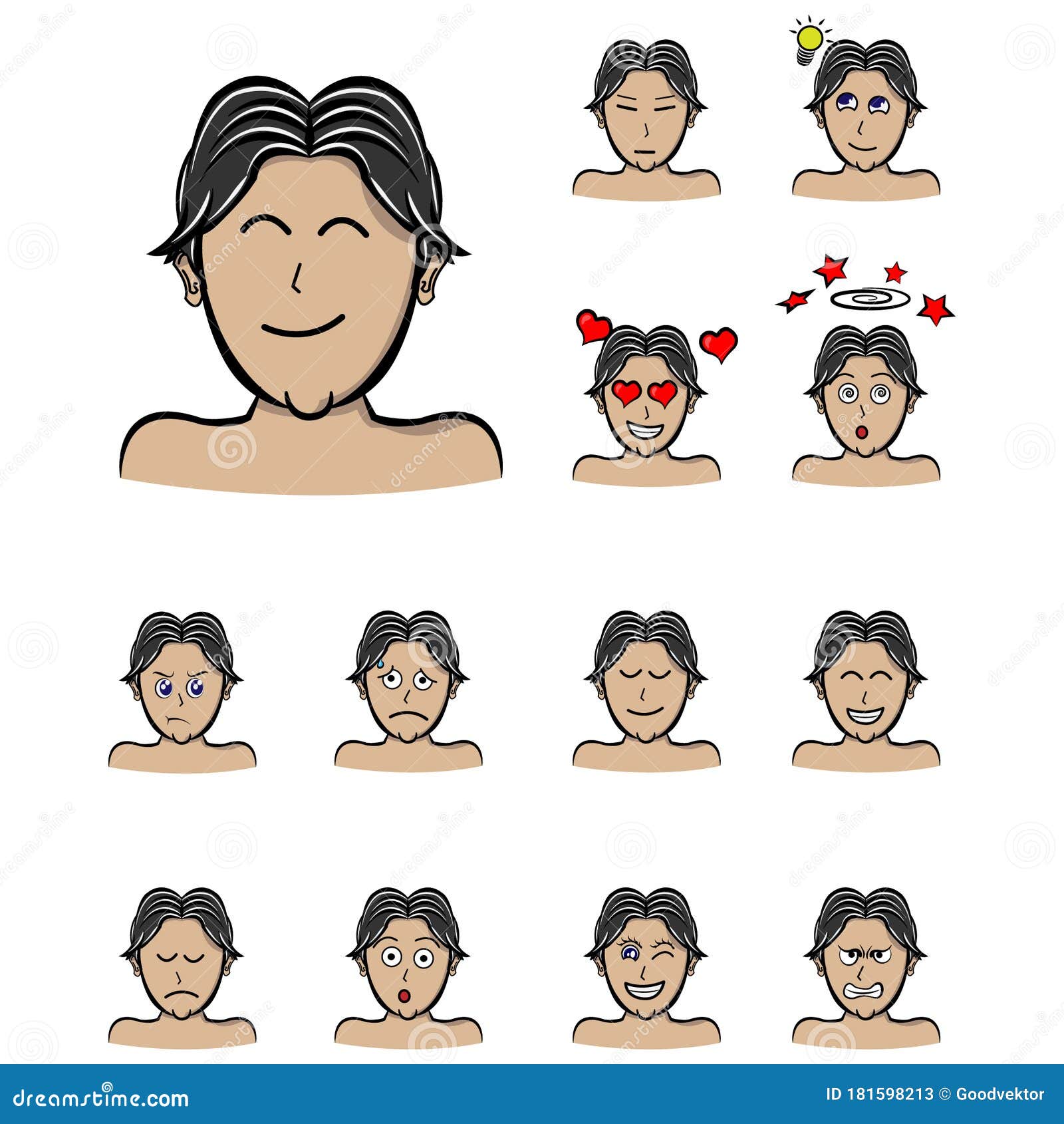 Emotions Man Middle Parting Hair Male Character. Handsome Man Emoji with  Various Facial Expressions. Illustration in Stock Vector - Illustration of  cute, fretful: 181598213