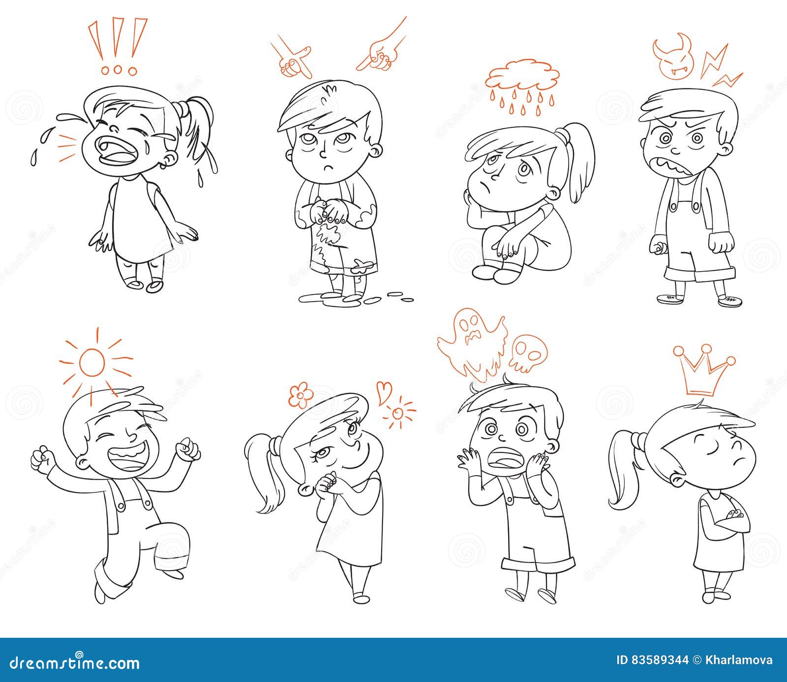 Emozioni Di Base Personaggio Dei Cartoni Animati Divertente Illustrazione Vettoriale Illustrazione Di Euphoria Ansia 5344