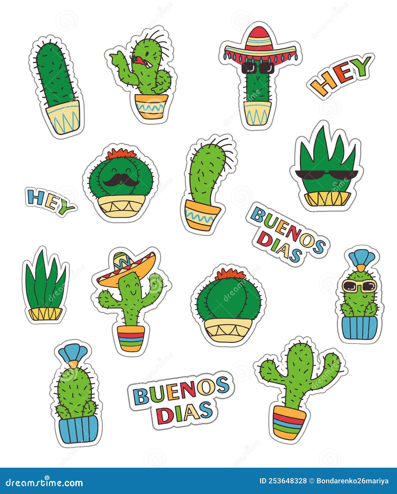 Empaque De Stickers De Cacti Lindo Mexicano Con Bigote Y Sombrero empaque-de-stickers-de-cacti-lindo-mexicano-con-bigote-y-sombrero