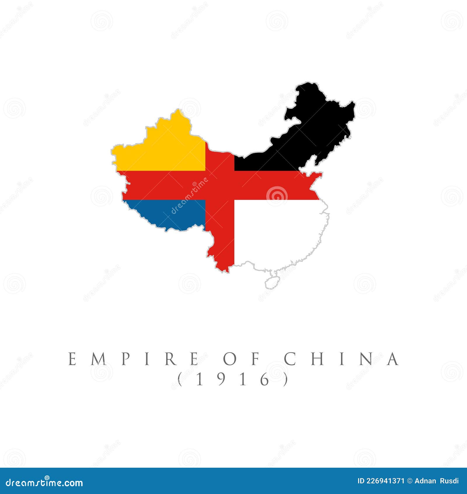 Empire of China 1916 Flag Map Isolated on White Background Stock Vector