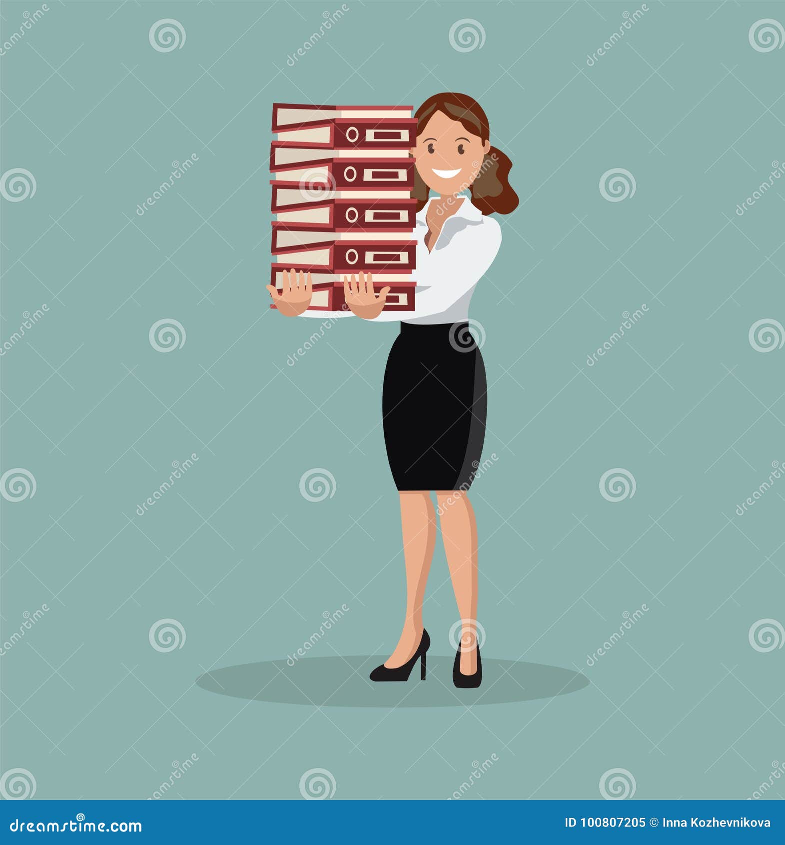 The Employee Carries a Large Stack of Papers and Sheets of Paper. Flat