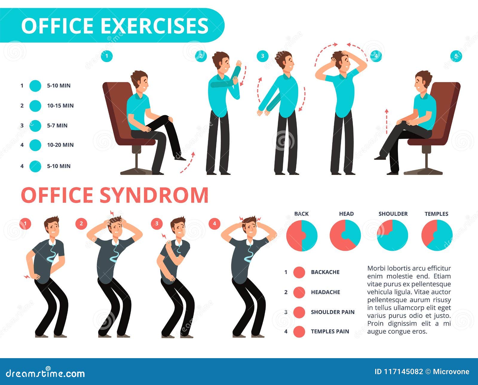 Employee Doing Office Exercises Desk Medical Vector Diagram With