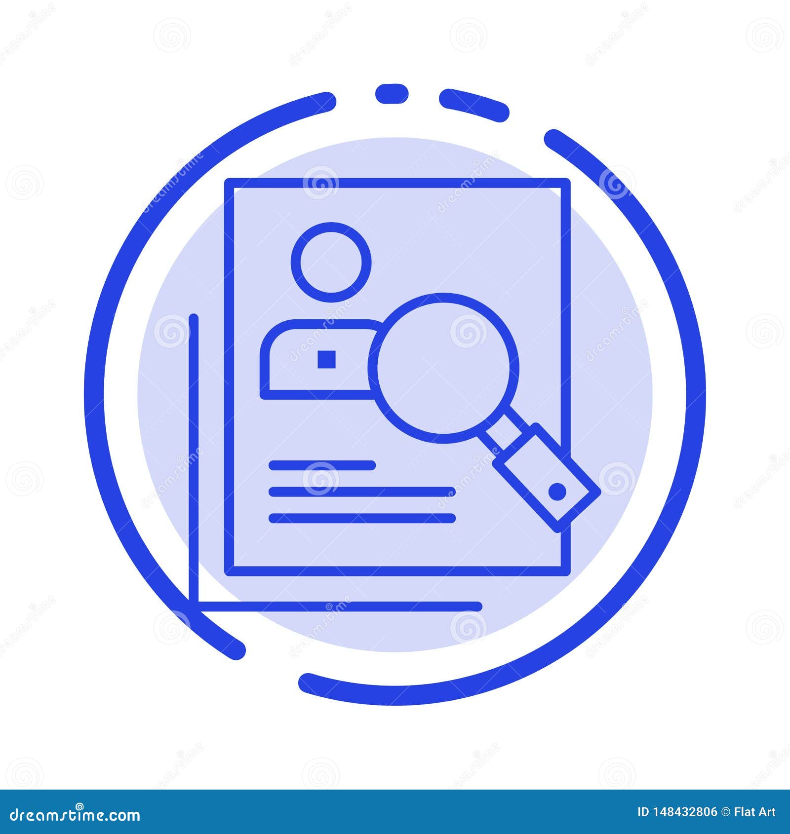 employee, hr, human, hunting, personal, resources, resume, search blue dotted line line icon
