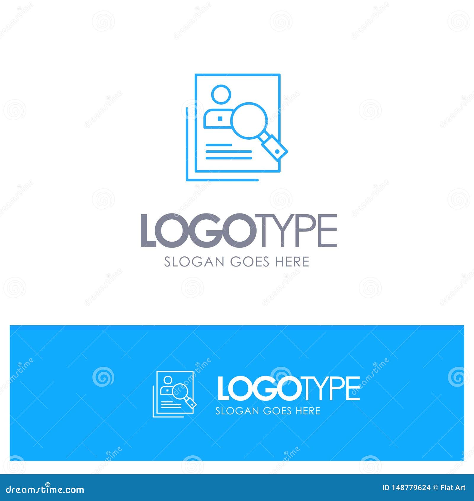 employee, hr, human, hunting, personal, resources, resume, search blue outline logo with place for tagline