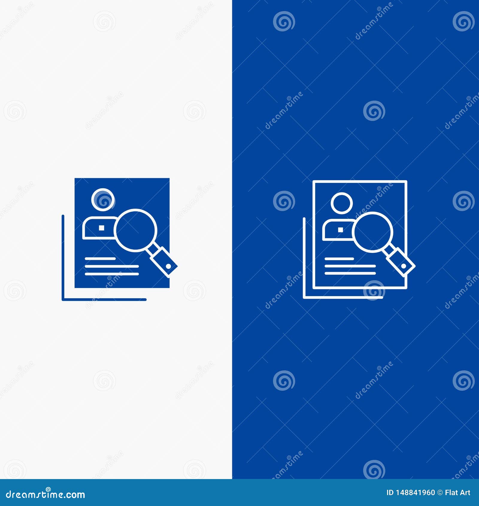 employee, hr, human, hunting, personal, resources, resume, search line and glyph solid icon blue banner line and glyph solid icon